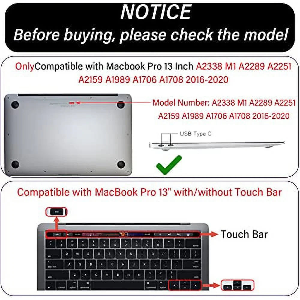 ID Keyboard Shell（Black Leopard GABraden Print） 2016 Protectors,Laptop 2 (A2338 and 2017 pro M1 2018 Touch MacBook Hard Pack inch with 2019 /A2159/A2251/A2289/A1989/A1706)with Case,2020 13 Compatible