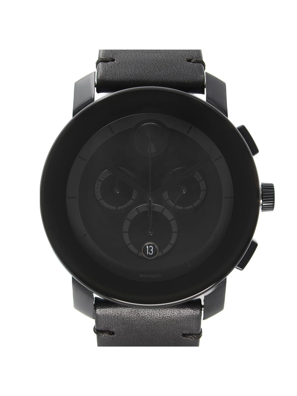 Quartz Movado 3600337 Chronograph Mens Watch Black Dial Bold Steel Ion-Plated