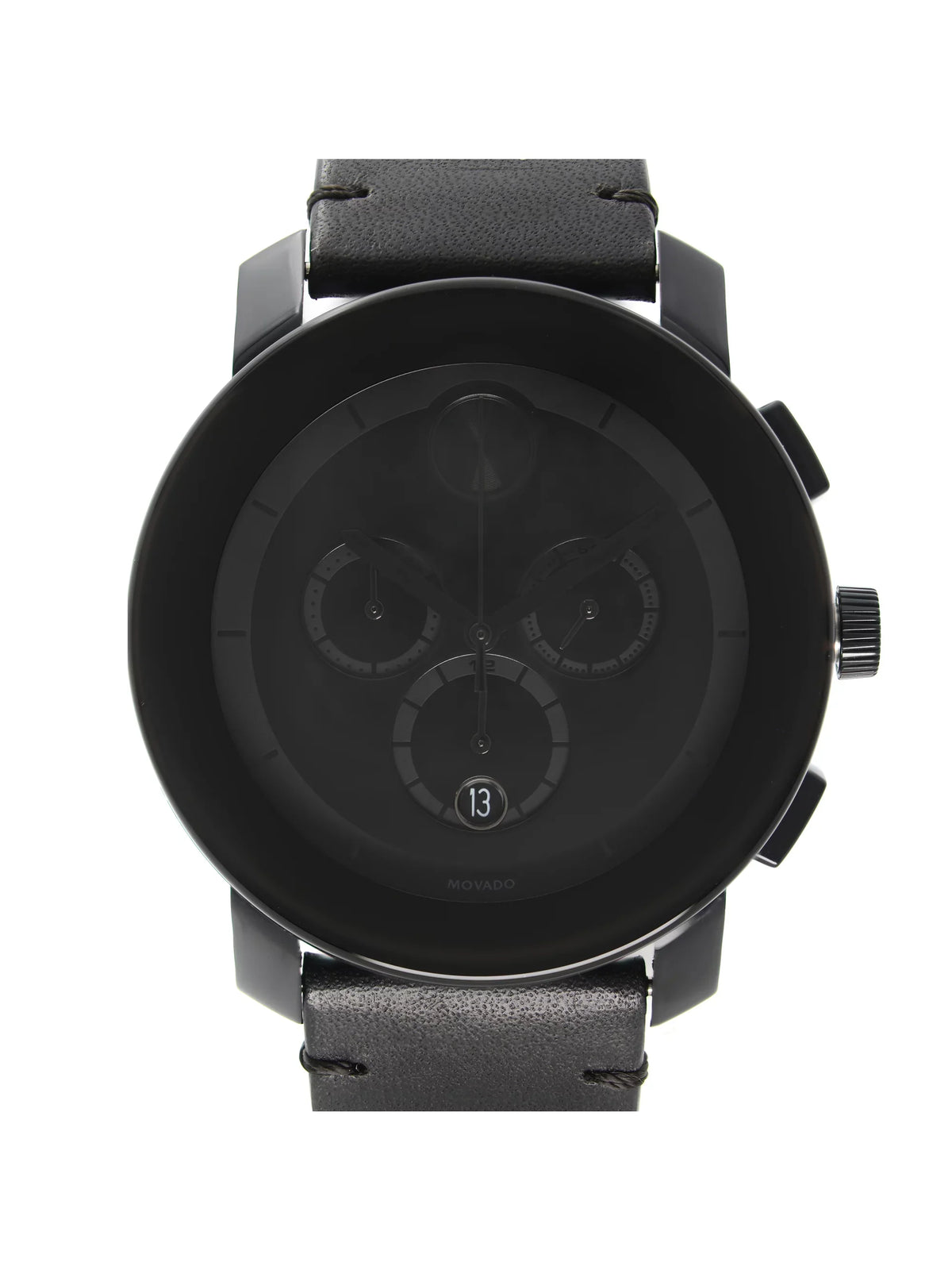 Quartz Movado 3600337 Chronograph Mens Watch Black Dial Bold Steel Ion-Plated