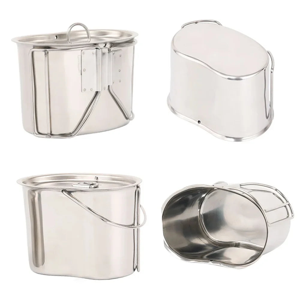 Set Reliable Hiking Picnic Survival Camping Practical Cookware Cooking and Backpacking with for Pot Hanging - Stainless Stove Canteen Equipment Cup Steel Lixada Wood