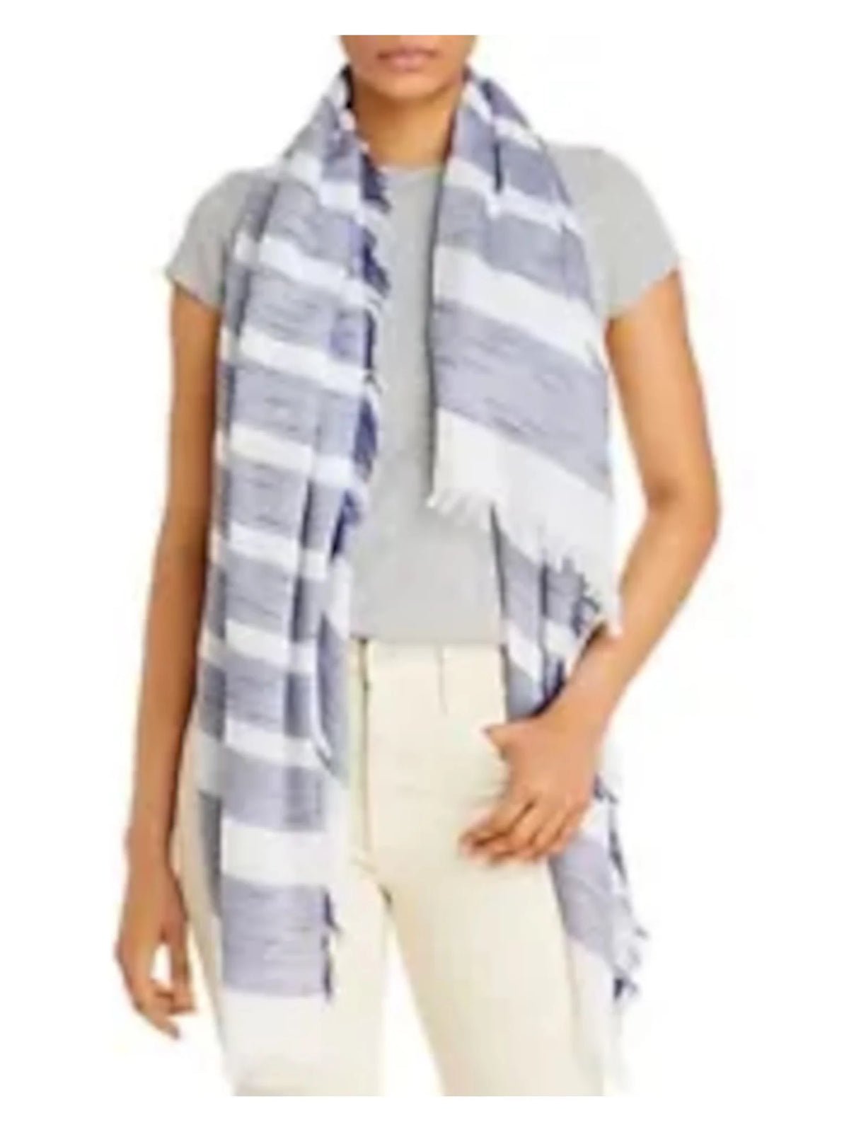 Scarf Womens Ischia Cotton Striped Lightweight Fringed Scarf Blue AQUA