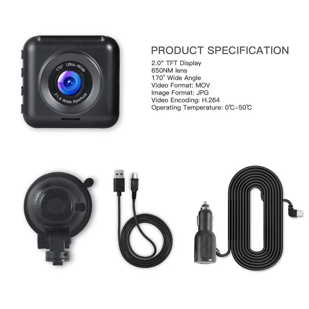 1080P Dash Full Angle, APEMAN Wide HD 170° Cam Vision Driving Car Loop Recorder Night Recording, Mini Detection, G-Sensor, Motion