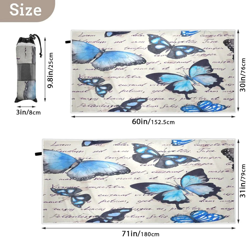 （207） Camping Butterflies Lightweight Compact Super Holiday Absorbent Towel Quick Travel Oversized Towels for Towel Dry - Swimming Bestwell - Beach