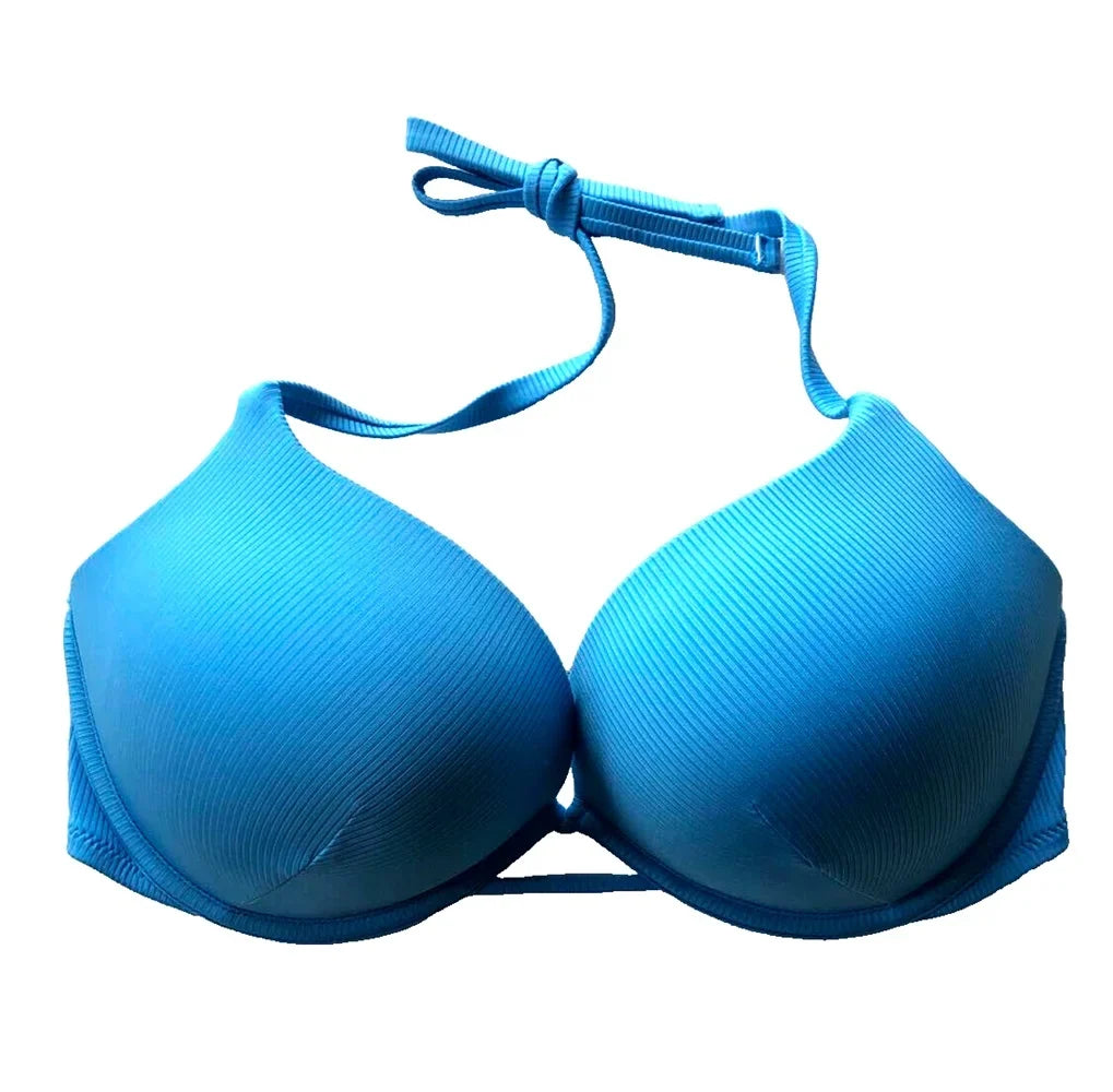 dimension NWT Capri Victoria's Swim Bikini 32A Secret Blue Halter Up Bombshell Top Add-2-Cups Push