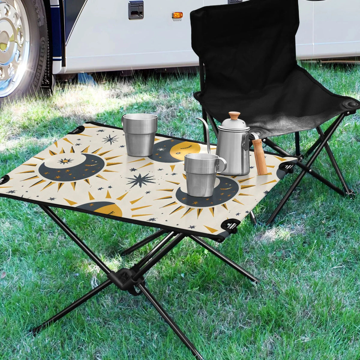 Table and Beach Table Camping Compact for Sun exterior Folding Bag Travel Storage Stars Table Picnic with Moon BBQ Fishing Portable