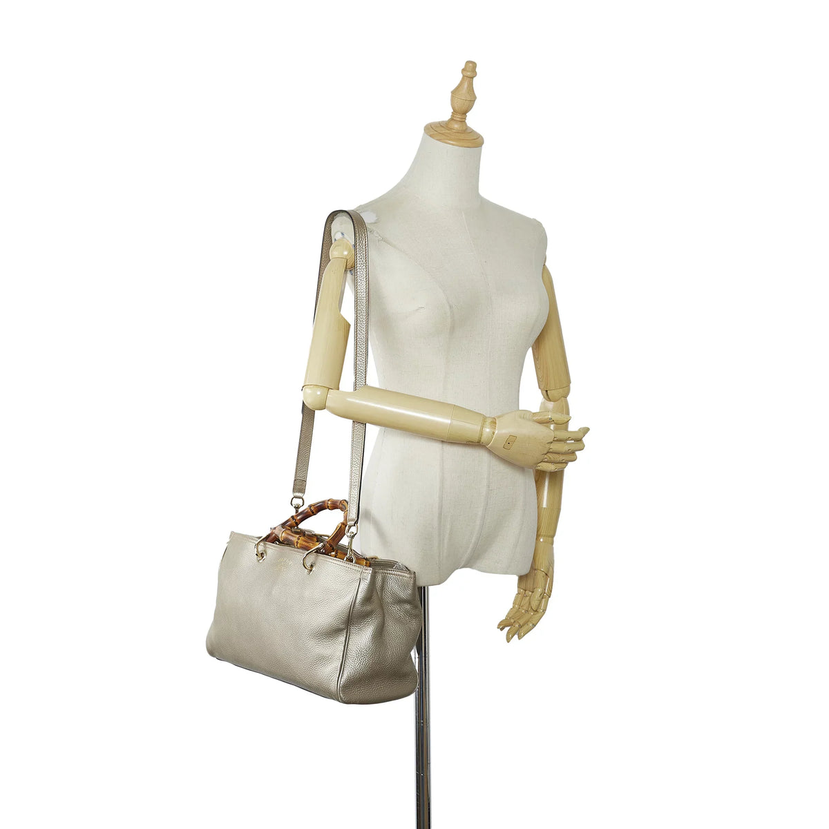 Leather Authenticated Brown Bamboo (Good) Shopper Unisex Pre-Owned Calf Medium Satchel