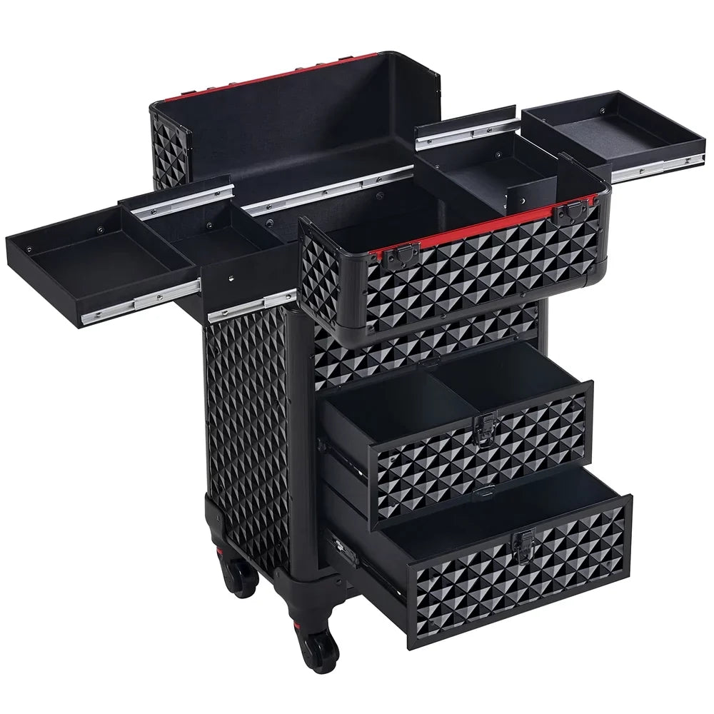 Makeup Case Professional with Drawers,Black Rolling Yaheetech Train