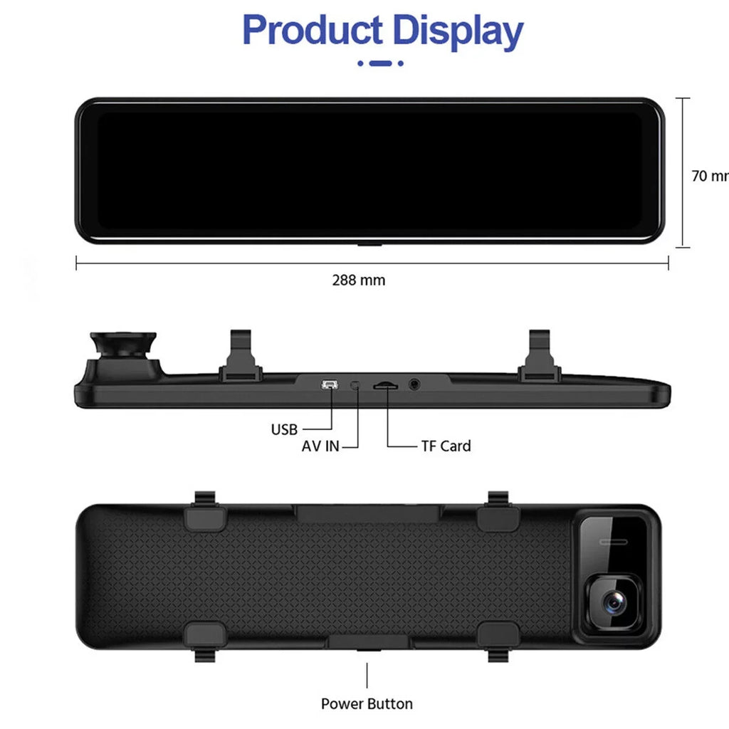 Monitoring, Vision, Parking Dash Rear Car Camera 4K and 12" Mirror Camera Front Dual Cam Reversing Night Backup Assistance Super Ele-mall