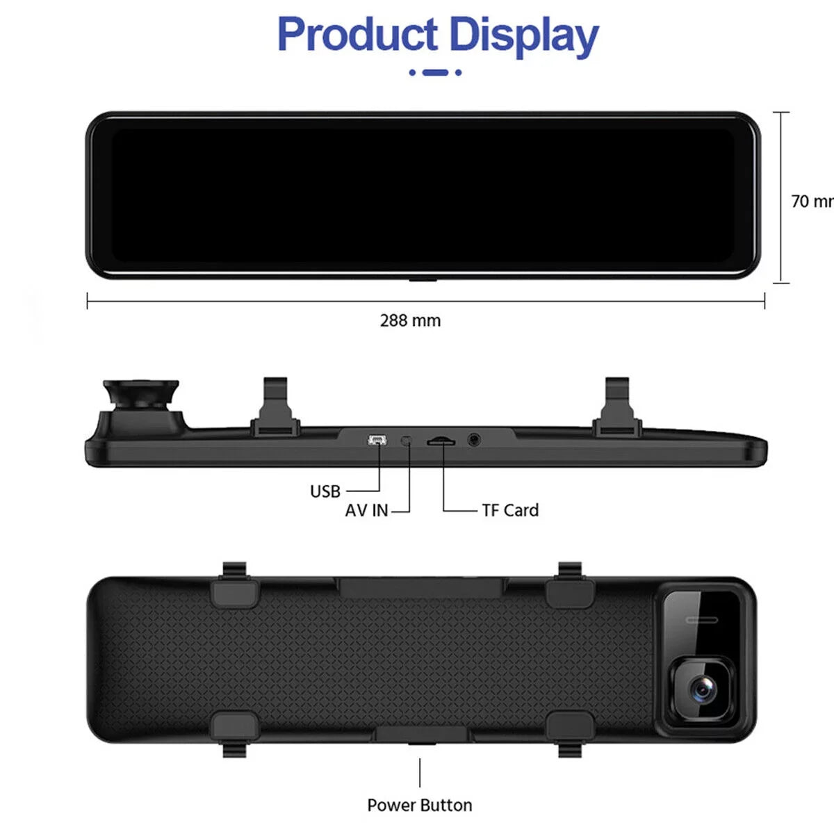 Monitoring, Vision, Parking Dash Rear Car Camera 4K and 12" Mirror Camera Front Dual Cam Reversing Night Backup Assistance Super Ele-mall