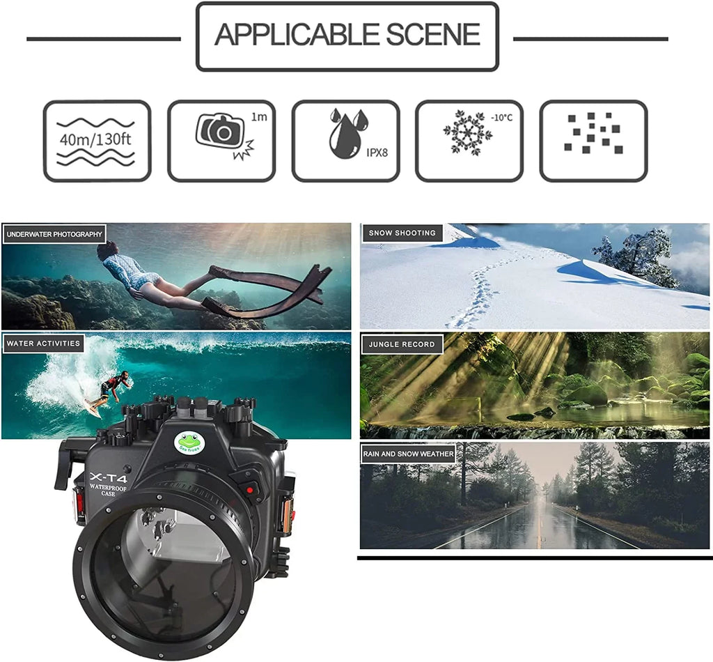 Flat Scuba Fuji Seafrogs X-T4 w/Short [40M/130FT] xt4 Fujifilm Camera Port Waterproof Housing for Underwater Case
