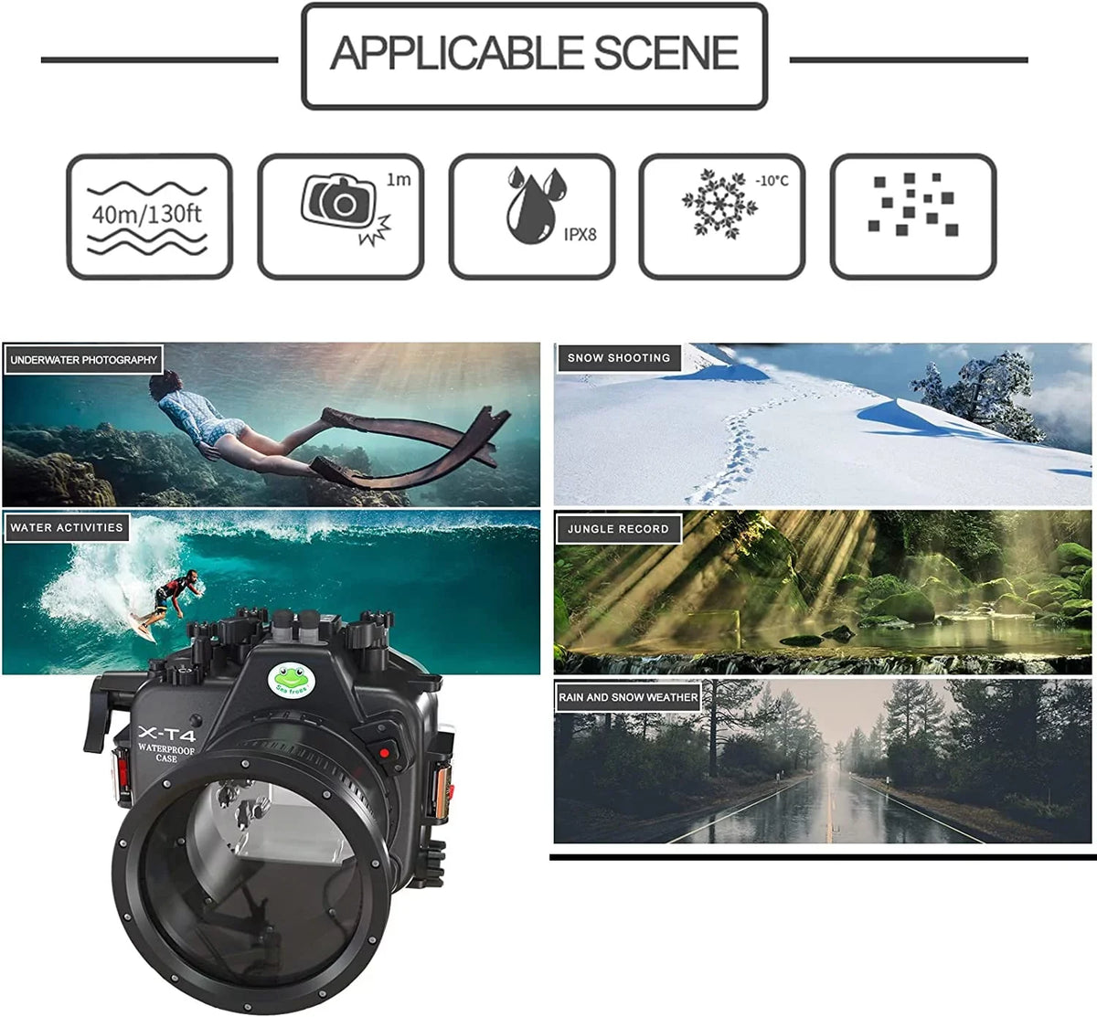 Flat Scuba Fuji Seafrogs X-T4 w/Short [40M/130FT] xt4 Fujifilm Camera Port Waterproof Housing for Underwater Case