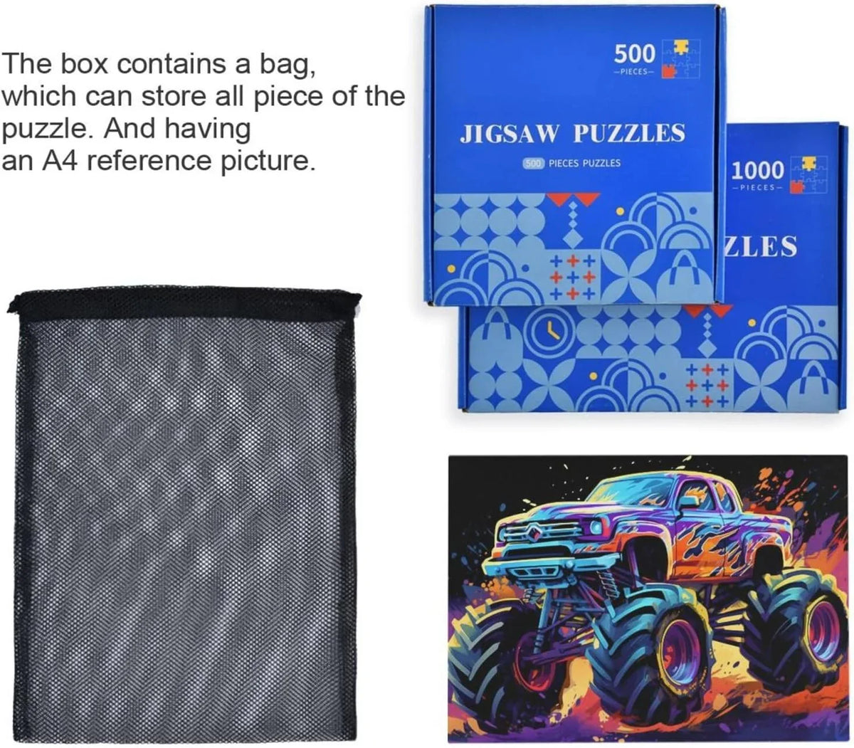 Monster fabric with Puzzle, Puzzle for PCS Kids Gift Composite Paper Wood Neon Jigsaw Bag, Brain Adults, Challenging Friends Zigsaw Storage Parents for 500 Game Family Fun Exercise Truck