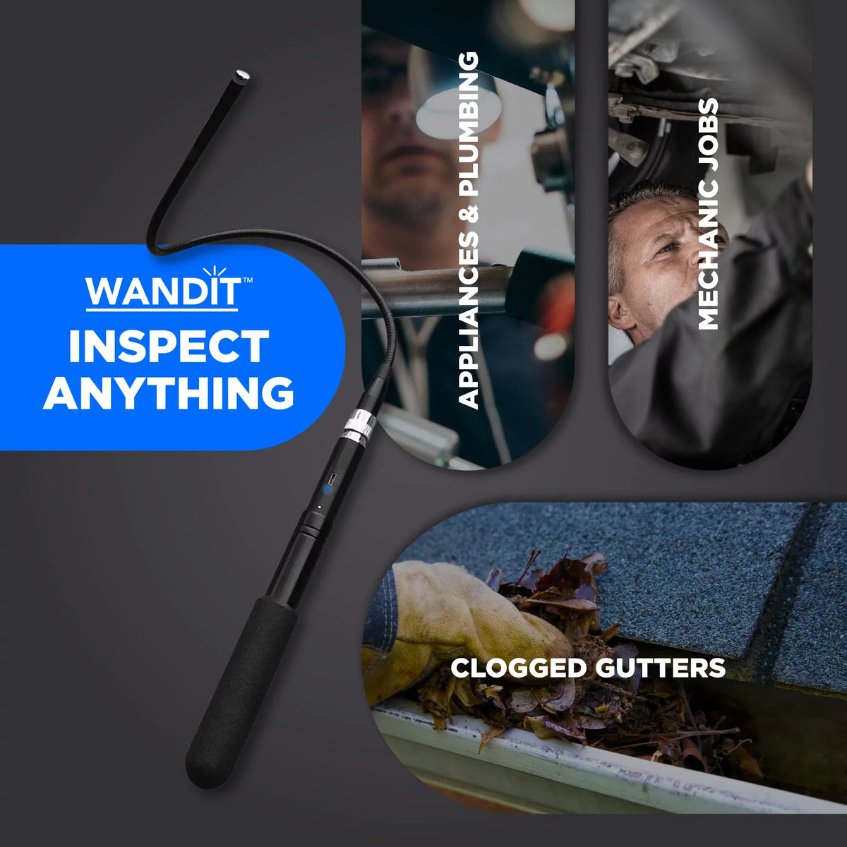 360 41 Wand WANDIT with Inspection - Inspect - Your Extendable, Inspection Capture Anything, Light - Degree Anywhere, to Images Flexible Wireless - Rechargeable Camera Phone Camera Anytime Inch