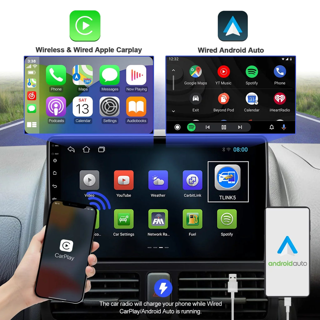 Backup 10 Stereo Inch for Camera TouchScreen 9 Wireless Carplay/Android Car Din 2002-2006 Android Honda Double with Radio Wheel Built-in Auto/GPS/Bluetooth/FM/AUX-in/Steering CR-V Control