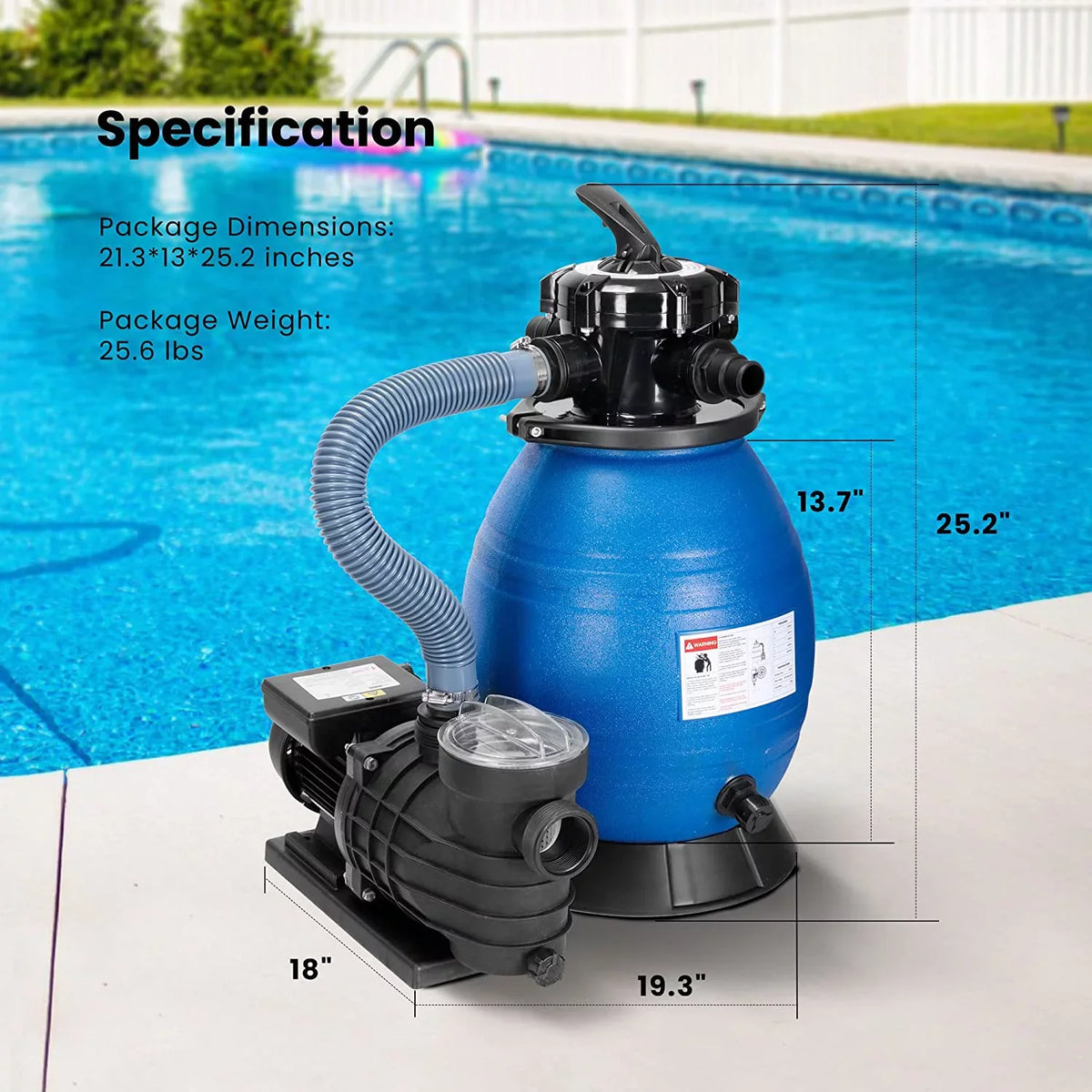 Pump, Pool, with Pound 15360 Fits Sand 3/4 SPECSTAR Filter 45 Pool Hp 2380 GPH Sand Gallons Capacity