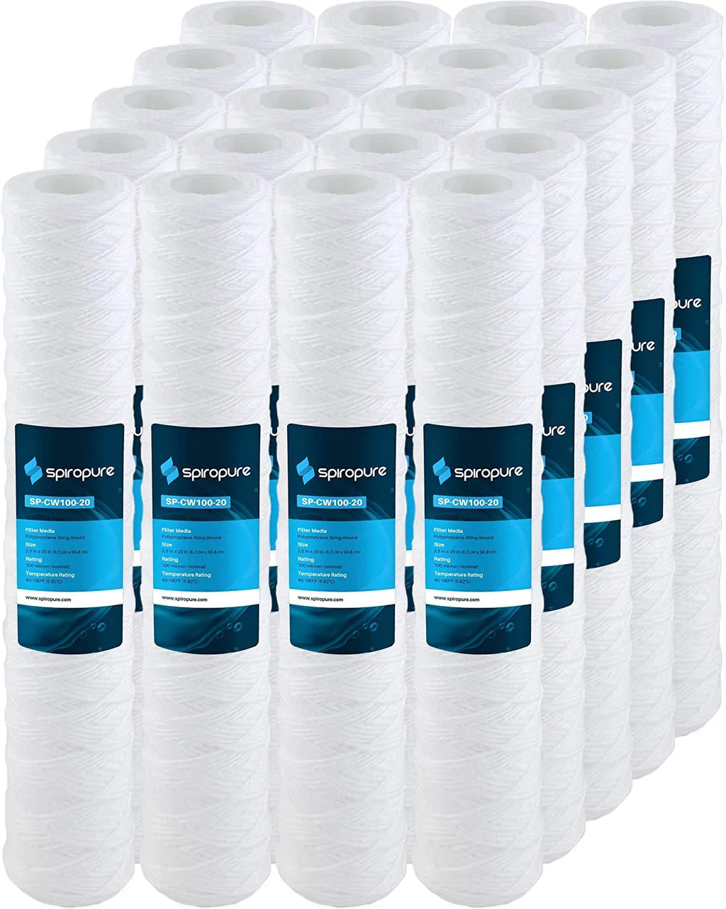 (Case SP-CW100-20 String-Wound Cartridge Micron Sediment Filter of liquid 100 20) SpiroPure SWC-25-20100 20x2.5 Polypropylene