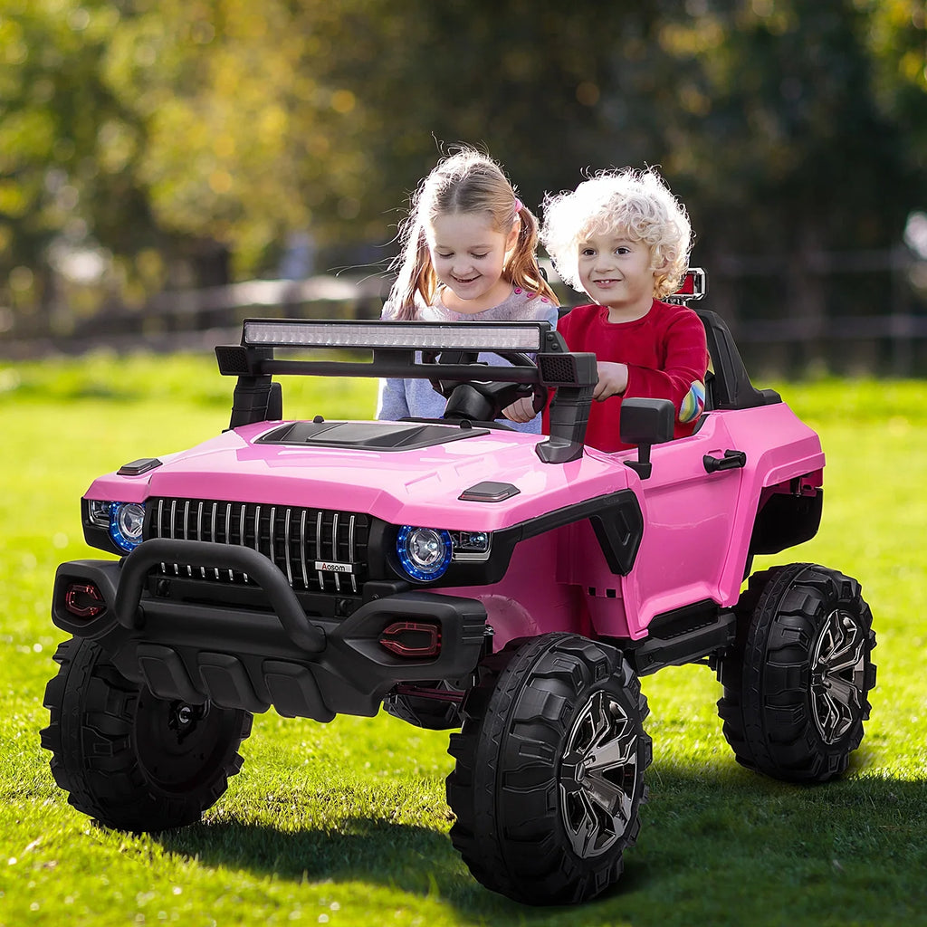 Electric Parental Pink Toy with Car Police Remote 12V 2-Seater Ride Kids Aosom SUV Truck Control, On