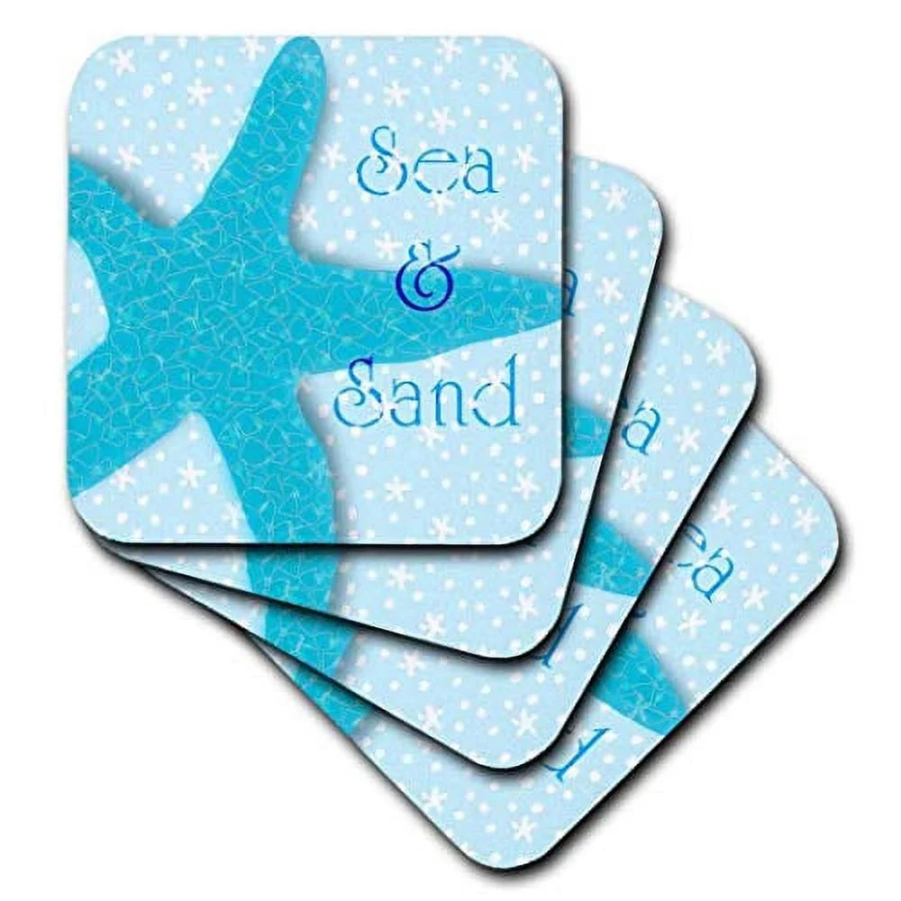 '- set Sand - Art Starfish Ocean Sea Beach 8 cst-60891-2 and themed Aqua of Soft Coasters