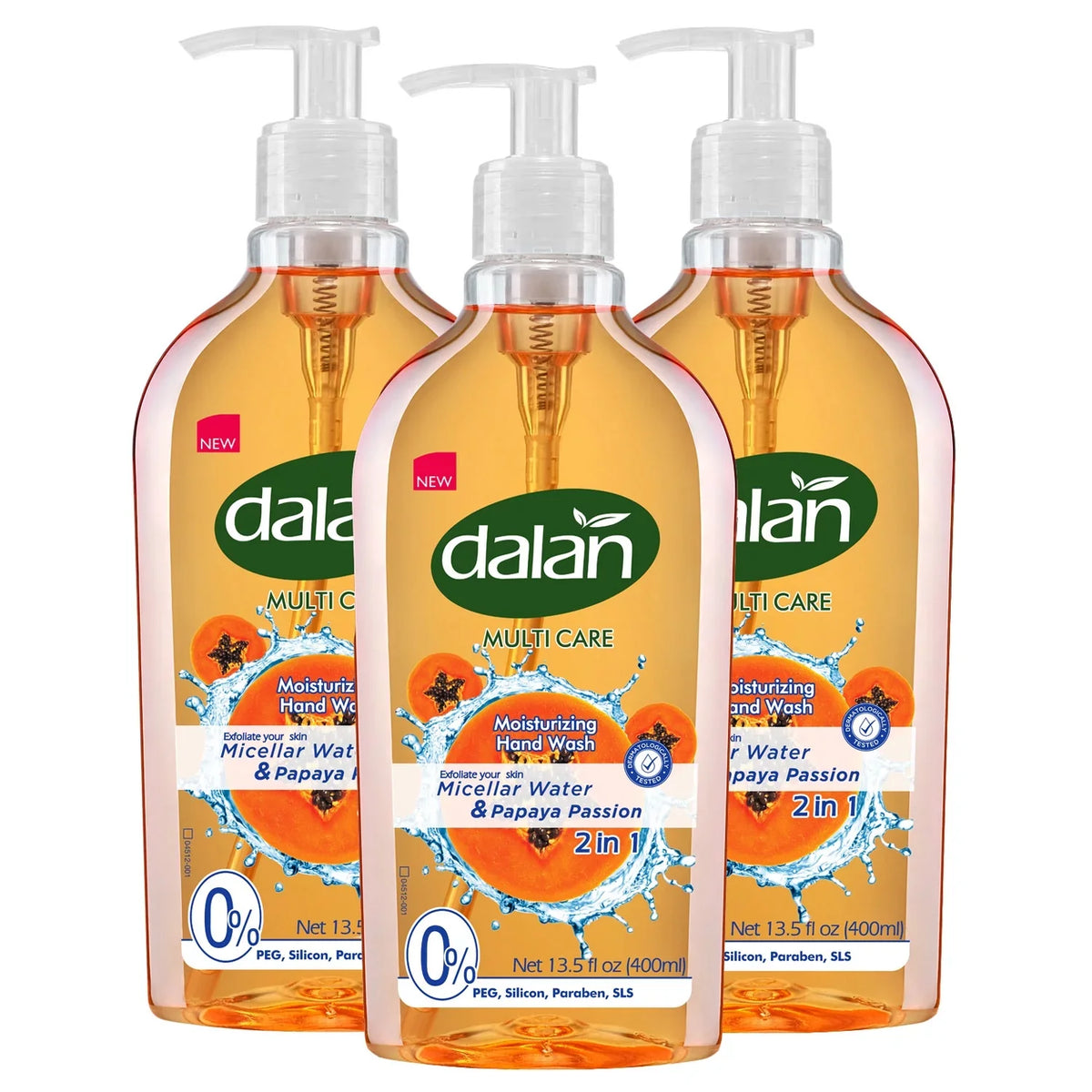 400ml Dalan liquid (Pack 3) of Liquid Soap Micellar & with Multicare Papaya