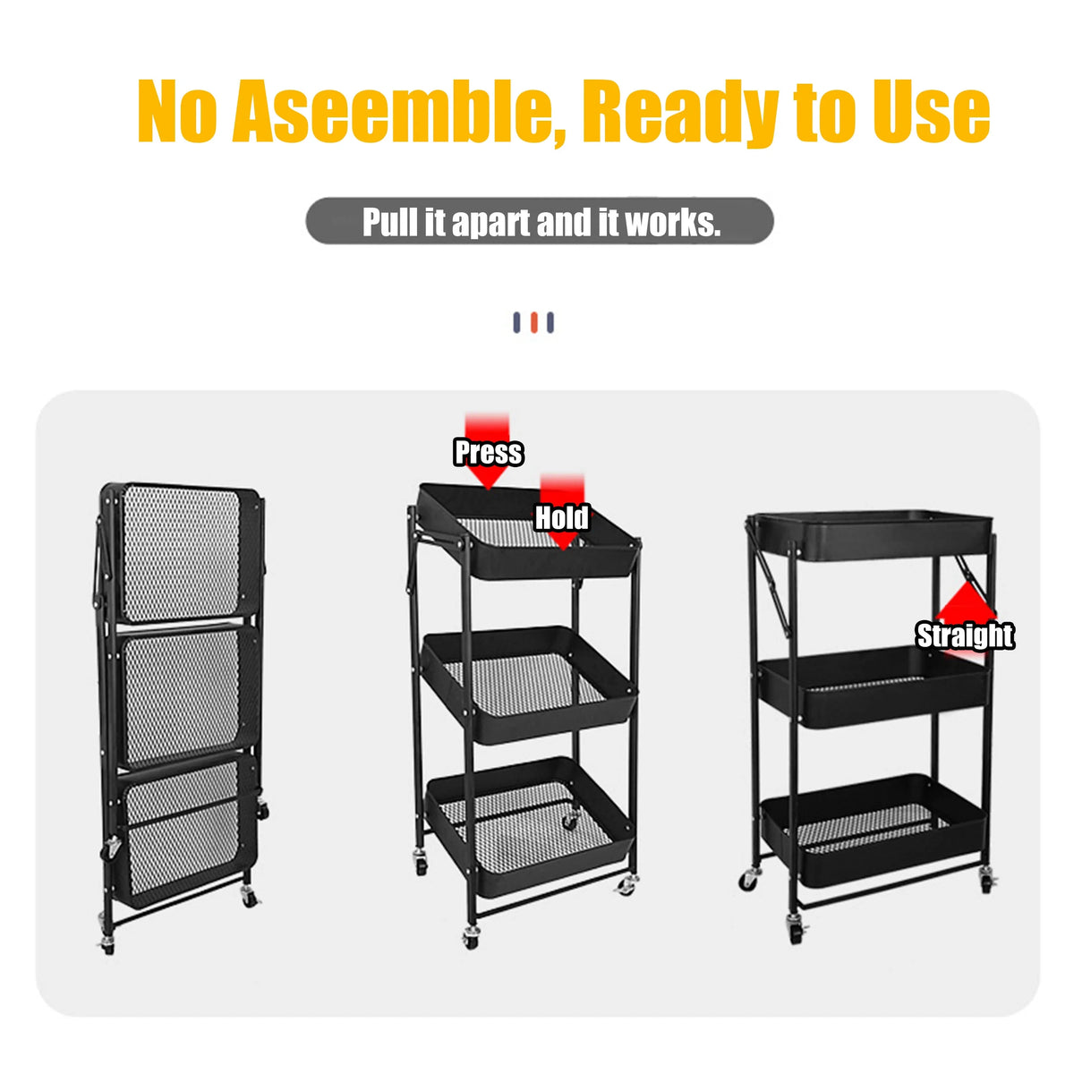 Home With Rolling Library Organizer 3 Utility Utility Shelves Cart Cart Storage Foldable Wheels, Office Multi-Function Metal Rolling Mobile Folding Storage Cart Cart Tier Craft for