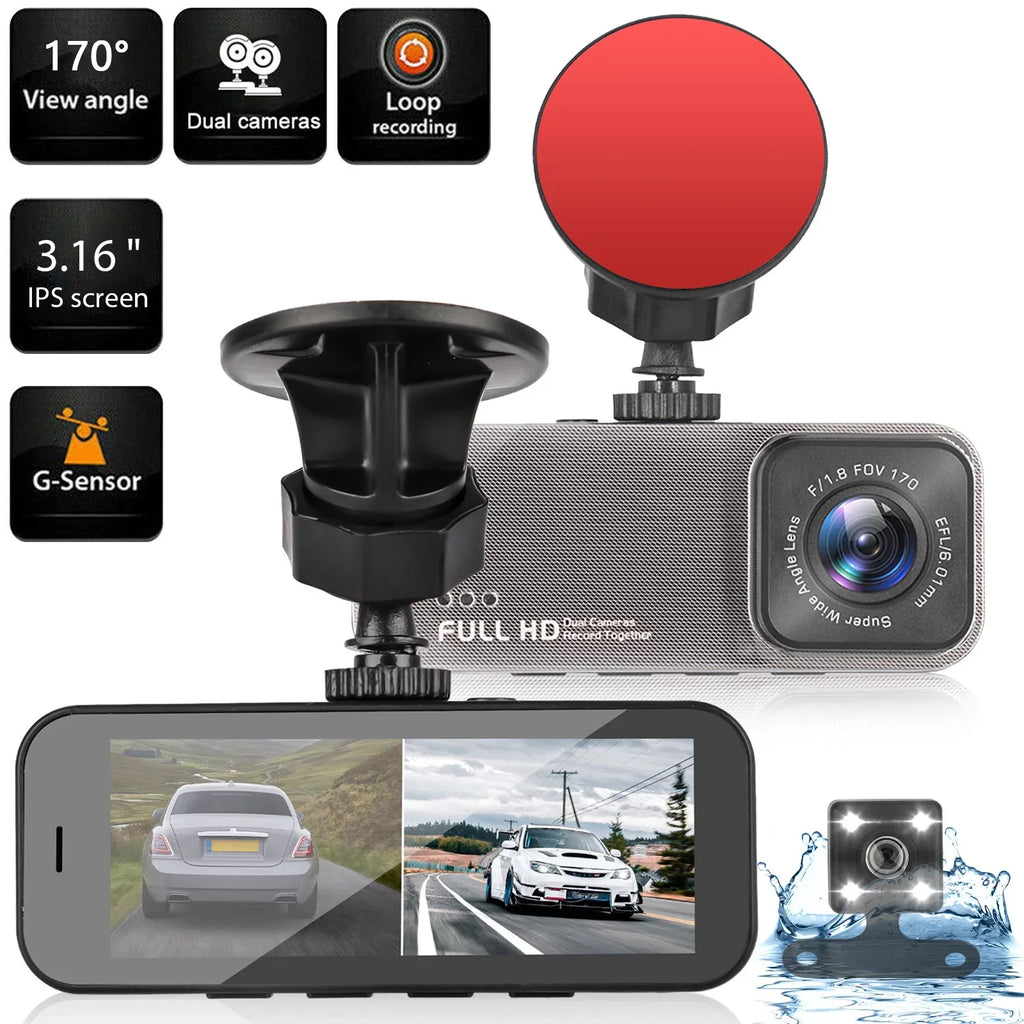 Camera Parking WDR, G-Sensor, Dash Dash Monitoring, Detection, Dashboard Rear and 170° Black Dual Cars, Display, with 1080P 3.16inch Camera Cam, Dual Wide Recorder for Angle Motion TSV Front