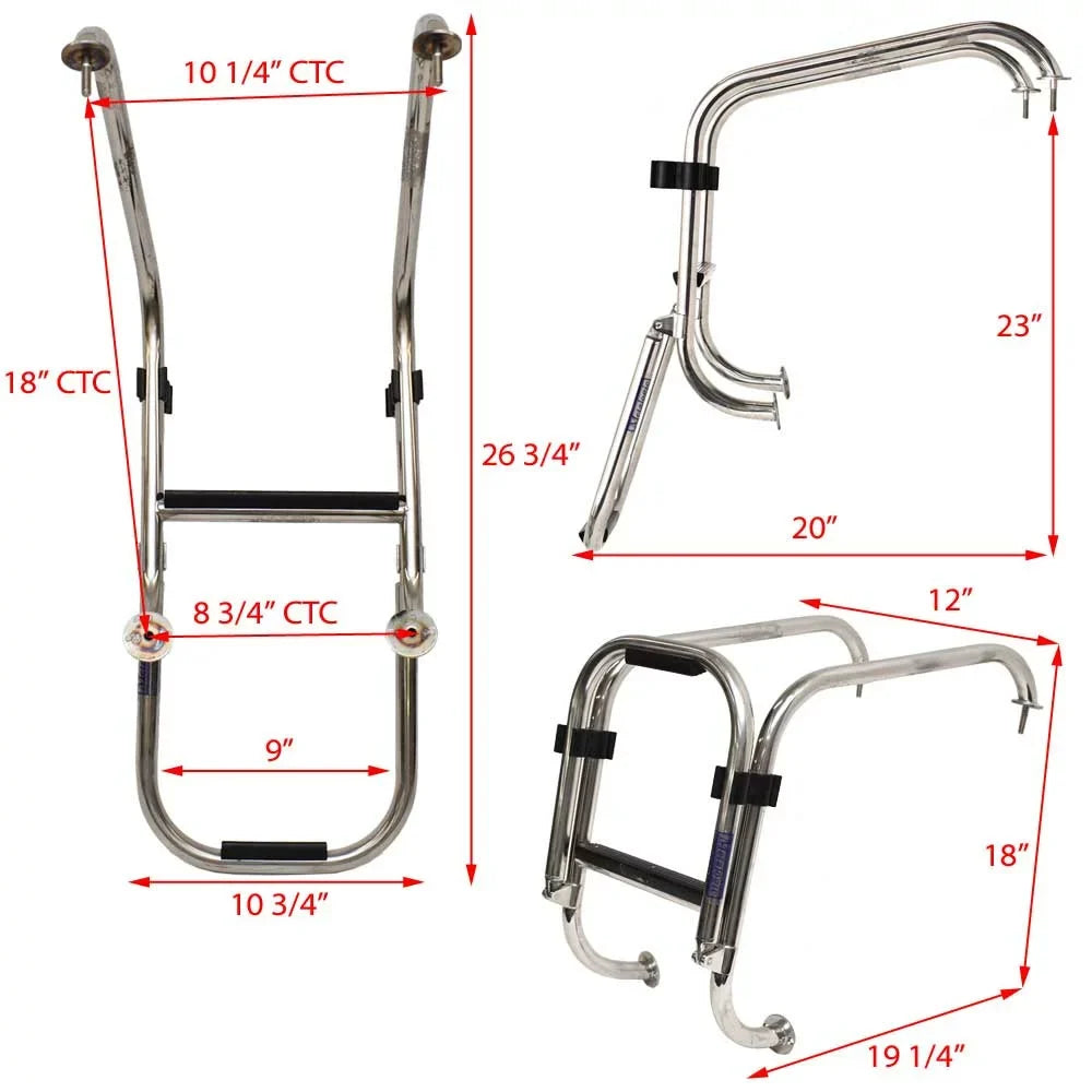 Basscat Steel Boarding Folding | 49503 Ladder 2-Step Boat Polished Stainless
