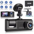 Loop Channel Monitor Three and G-Sensor, Inside Dash 3 HD Cam Way for Vision, W/IR Front 1080P Rear Full W/32GB Night Recording, TF Cars, Car Dash Camera Card, Parking Triple Dashcam Camera