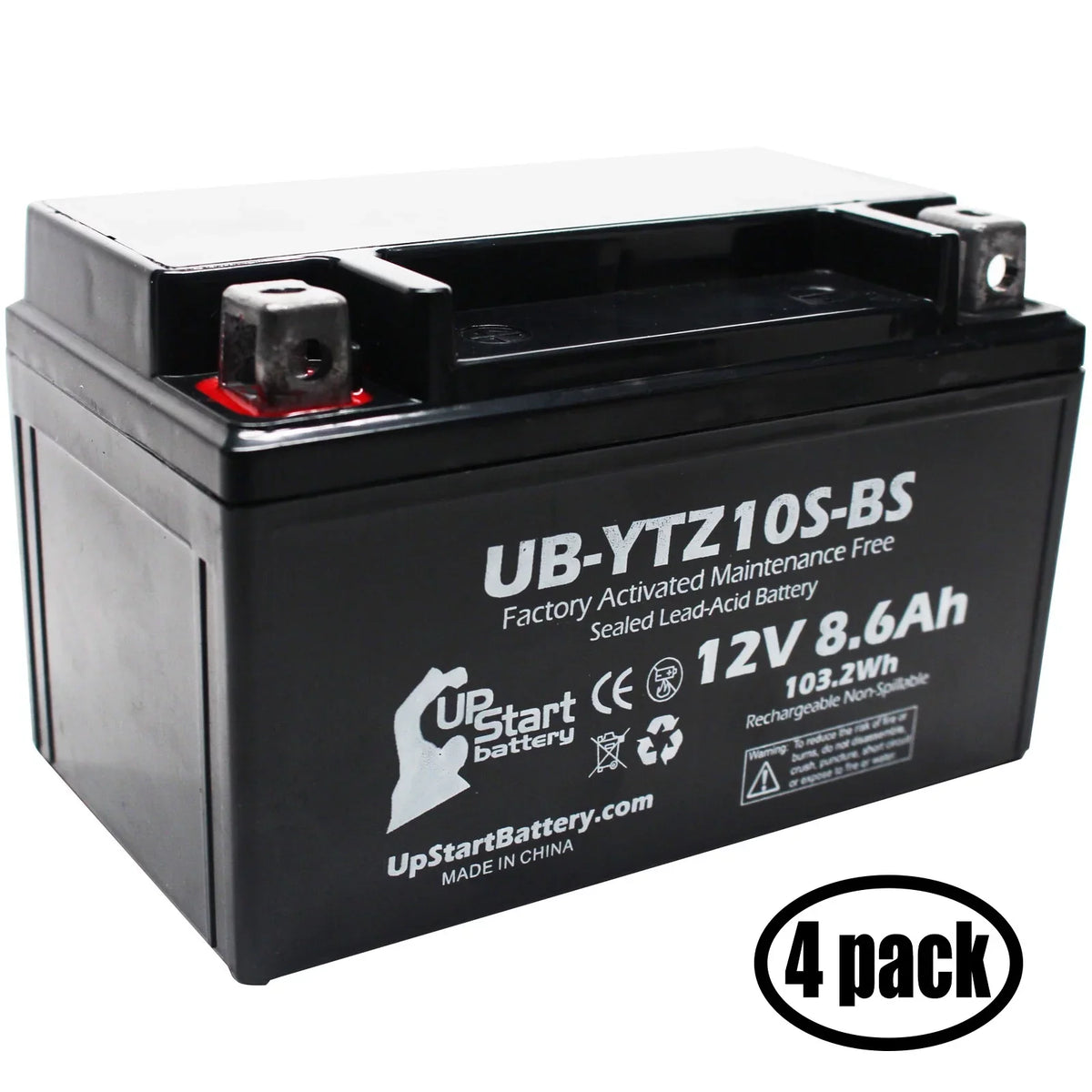 for Battery 8.6Ah, Maxam Scooter Maintenance 2011 12V, UB-YTZ10S-BS Free, Battery 250CC 4-Pack UpStart Factory Activated, - Yamaha Replacement