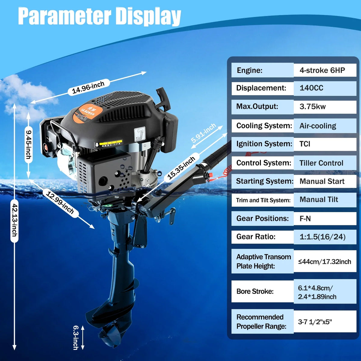 Engine Engine HP System Stroke Cooling Motor CDI liquid Outboard 4 6 1:1.5 Tiller Cooling Fichiouy with Shaft Boat Air 2500rpm Air