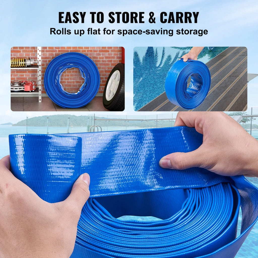 Hose Pool PVC Premium Hose Lay Blue Filter Clamps BENTISM x Discharge 50' and climate Swimming 2'' Resistant Flat Chemical with Backwash