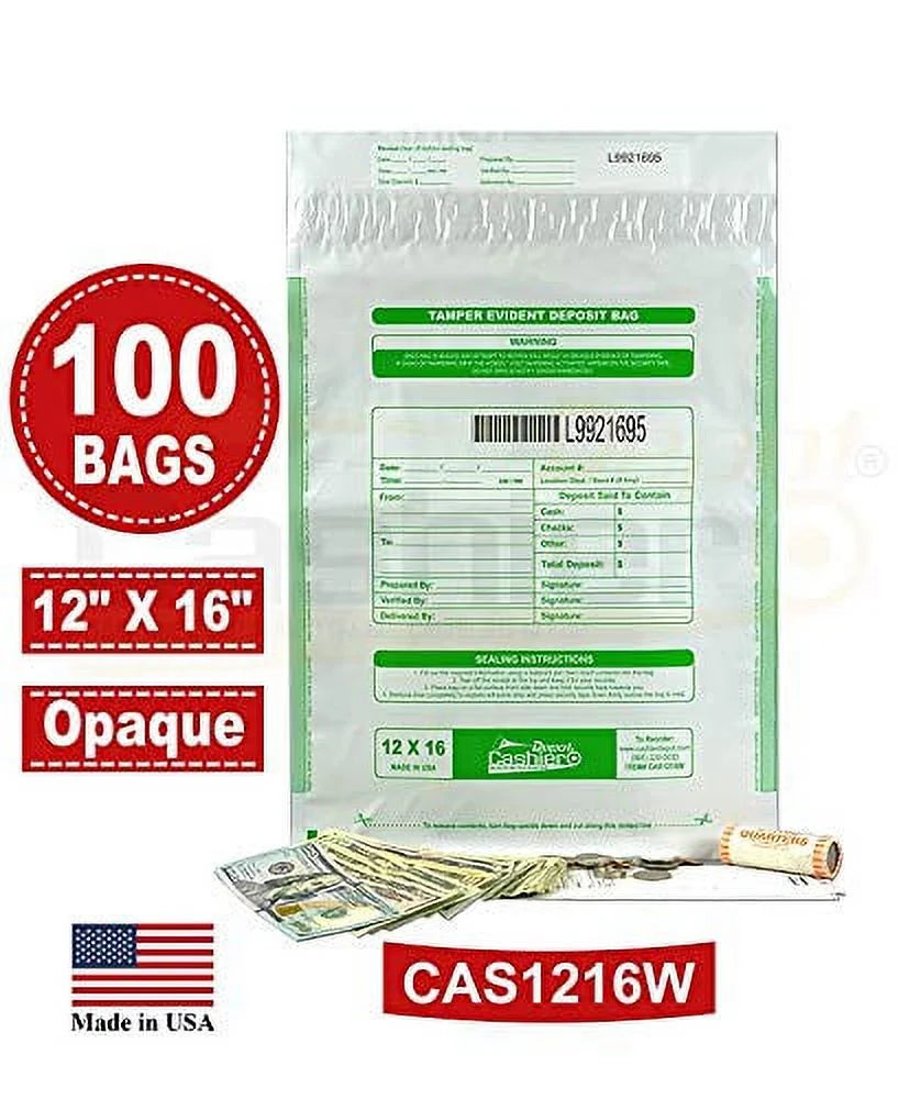 Closure Seal 12" Bags, 16" Tamper White, Deposit Depot Evident Cashier Numbering, Serialized (100 Barcode, Bags) Tape Void & x Press