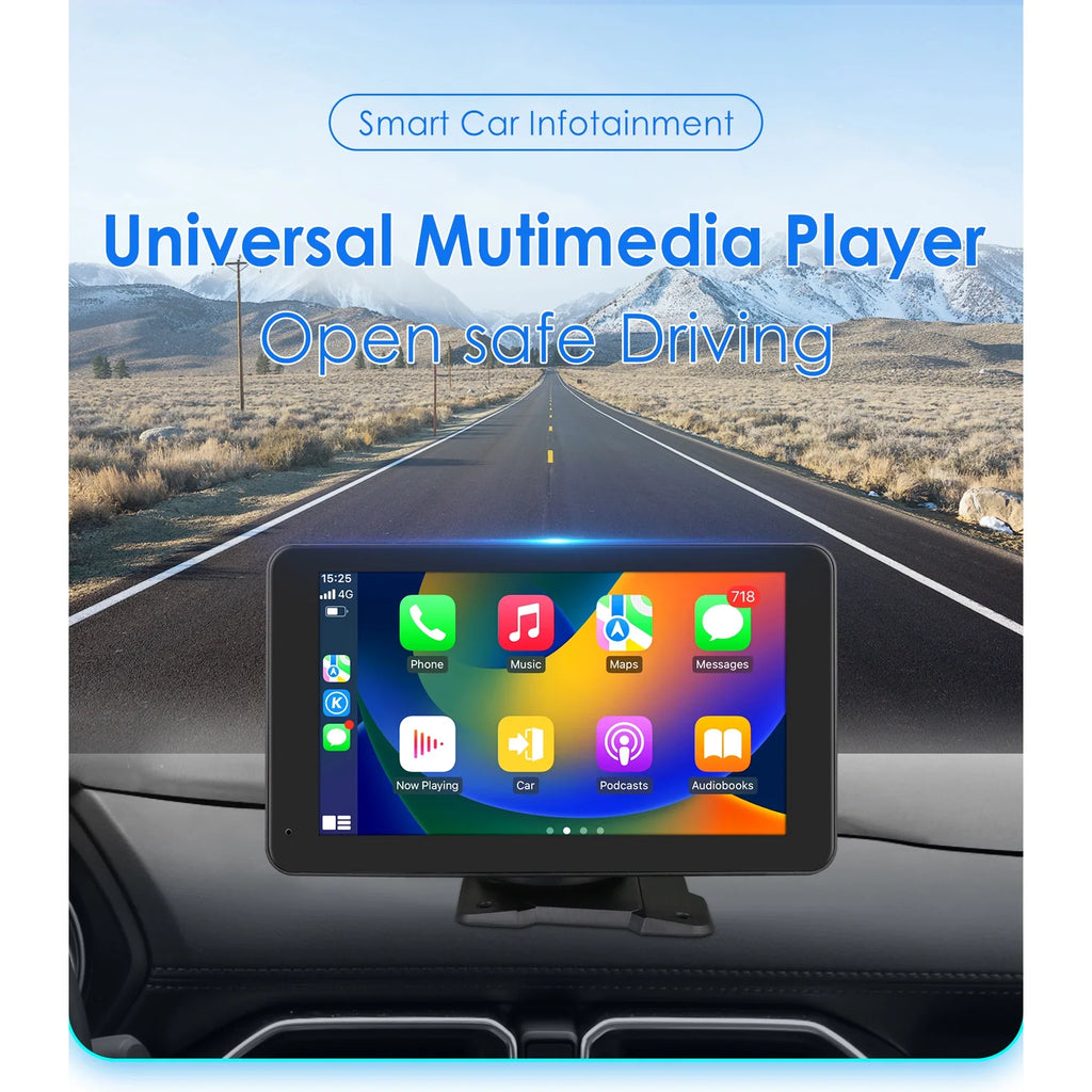 Link FM 7" Navigation Monitor 360° Unit Mirror GPS Carplay Radio Auto Car Player AUX Touchscreen Portable Stereo Android Head Adjustable