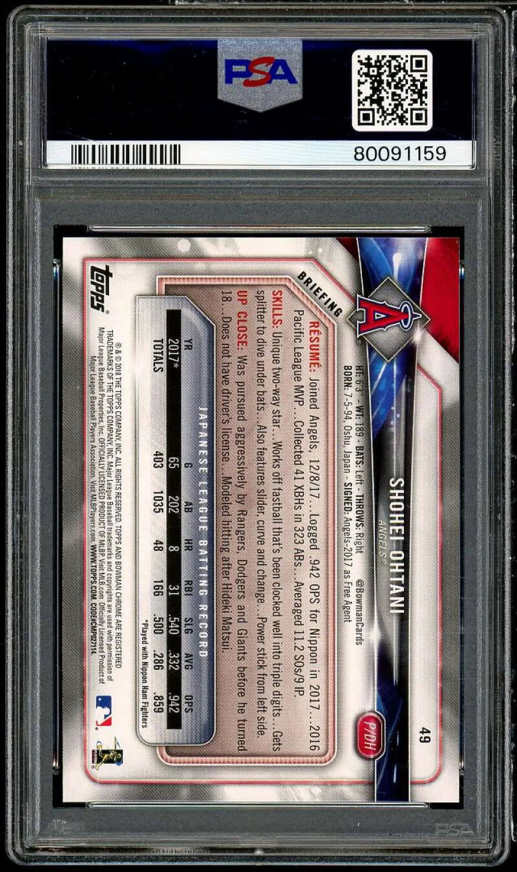 Card #49 Shohei Bowman 2018 Rookie Ohtani