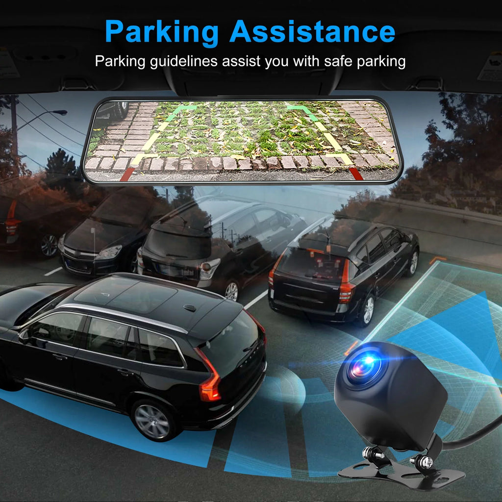 G-Sensor, IPS with Camera, Backup Camera, Vision, Dual View Night TSV Screen Mirror Touch Recorder 1080P Dash Rear Driving Car Cam
