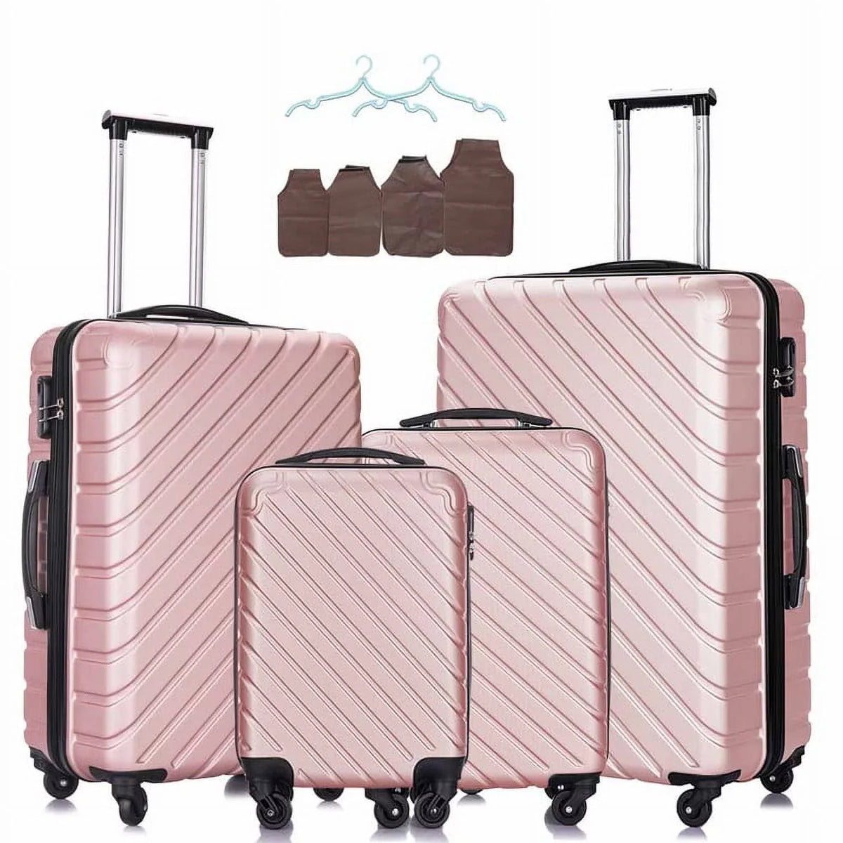 4 Luggage Luggage Piece gold rose Cover&Hanger Spinner Hardshell with On Suitcase,Carry Free Wheels Sets,Travel Inside