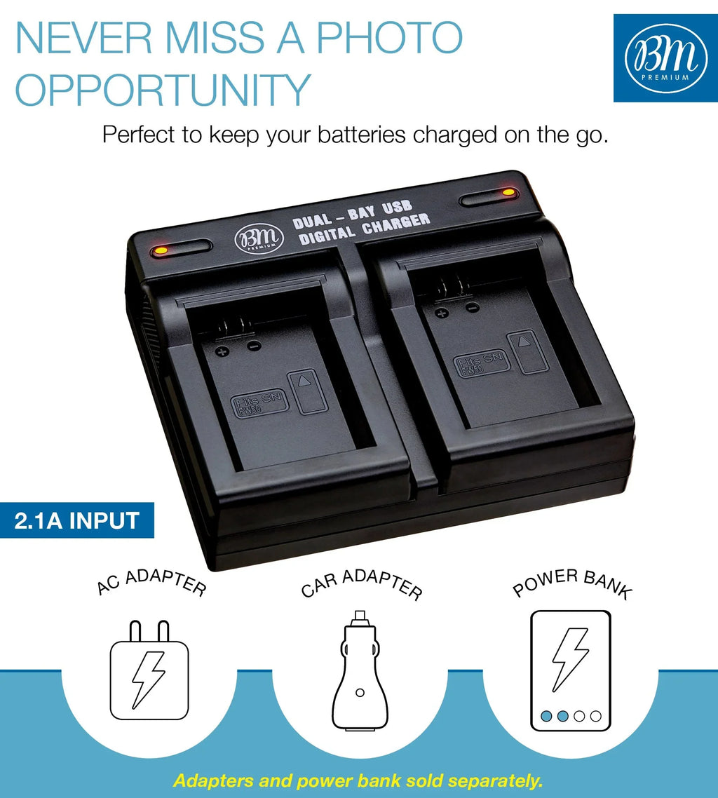 II a6000 III, a3000 and Dual Alpha IV Batteries NP-FW50 II, a7R a5000 a7 A7s a6400 Cameras DSC-RX10 Charger A7 BM a6300 A6100 a6500 II for 2 7