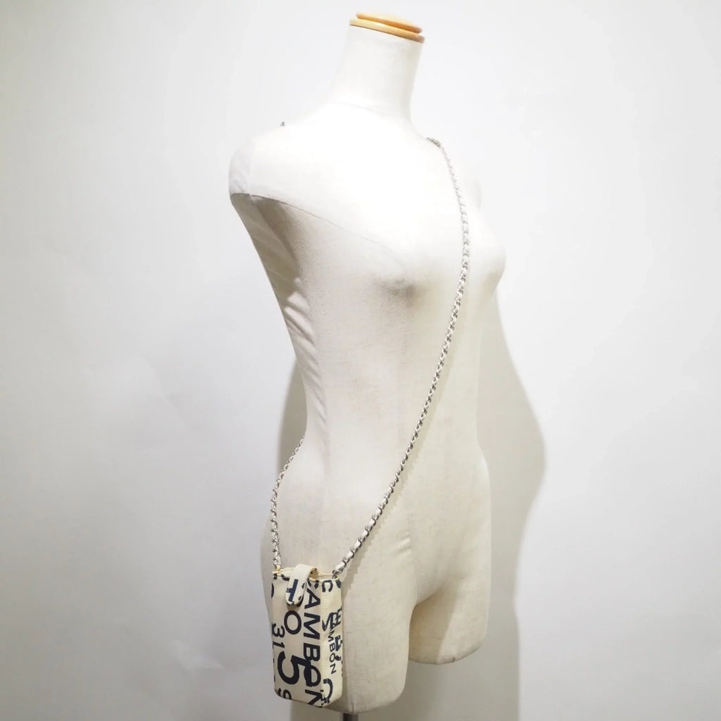 (Good) Pre-Owned Women's White/Blue Canvas Pouch Chain