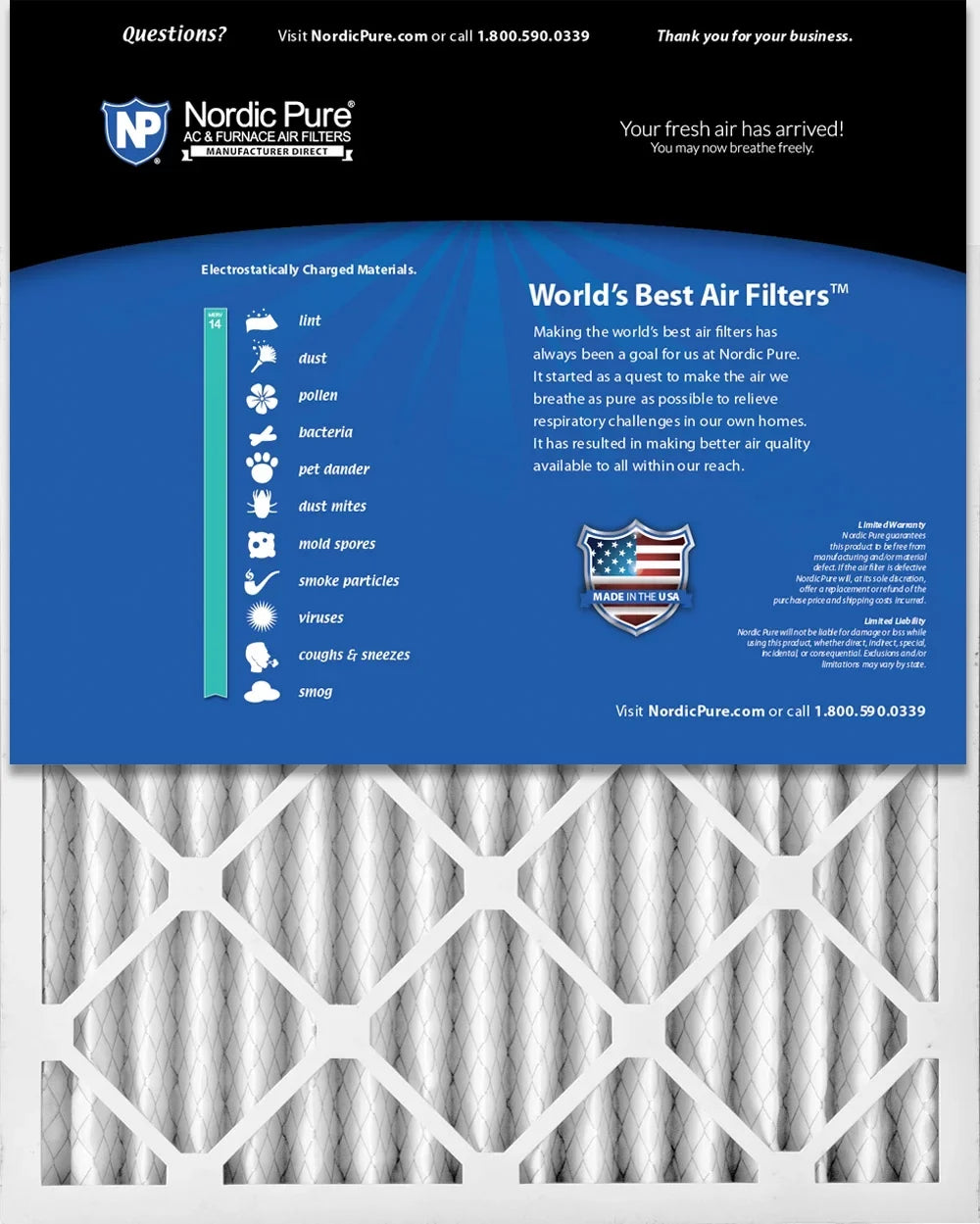 Pleated Pack Air 16x24x2 Pure Filters MERV Nordic 14 12