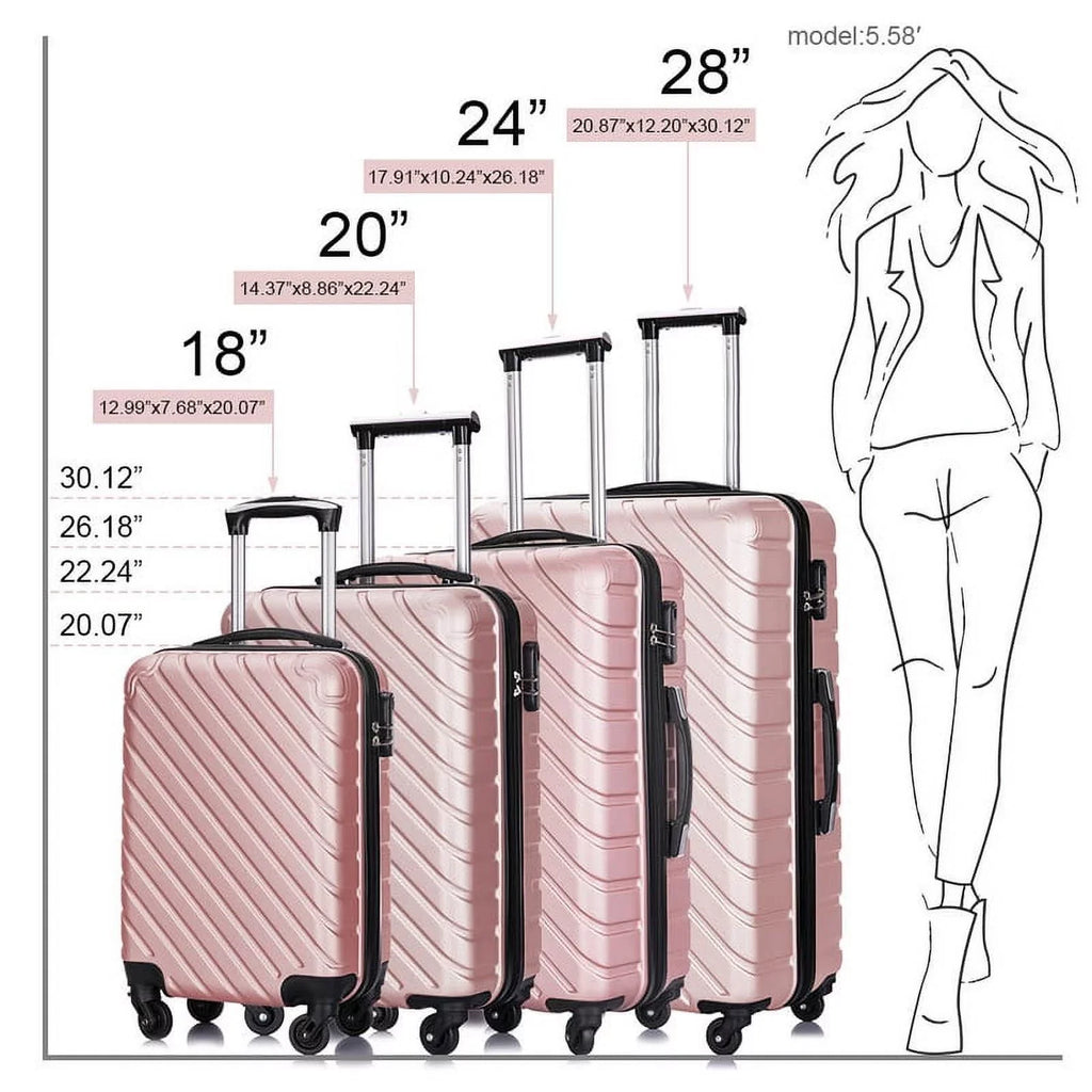 4 Luggage Luggage Piece gold rose Cover&Hanger Spinner Hardshell with On Suitcase,Carry Free Wheels Sets,Travel Inside