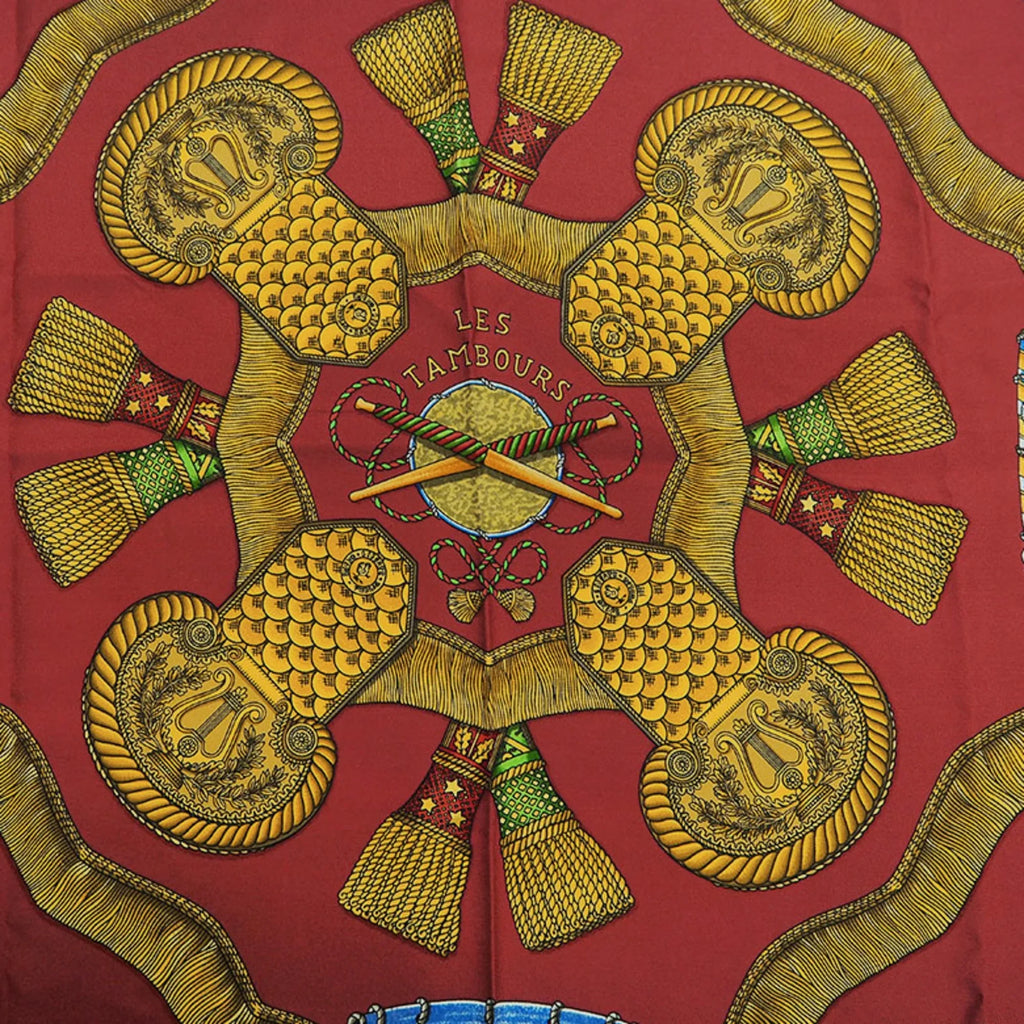 Tambour TAMBOURS HERMES (Good) Muffler Pre-Owned Blue LES 90 Taiko Hermes x Carre Red Scarf