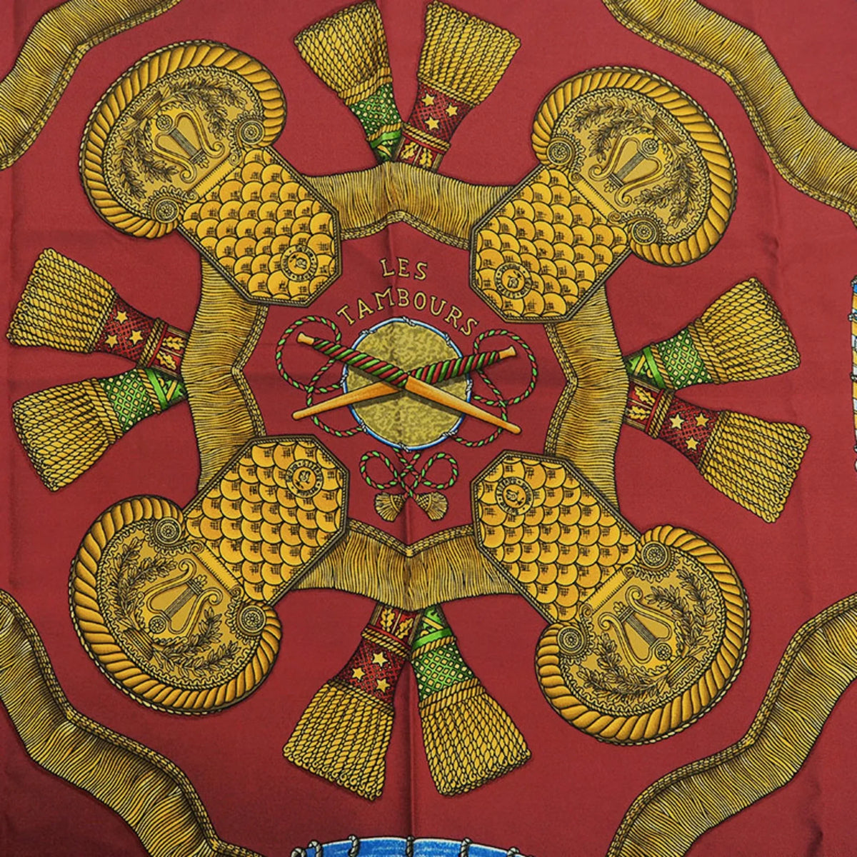 Tambour TAMBOURS HERMES (Good) Muffler Pre-Owned Blue LES 90 Taiko Hermes x Carre Red Scarf