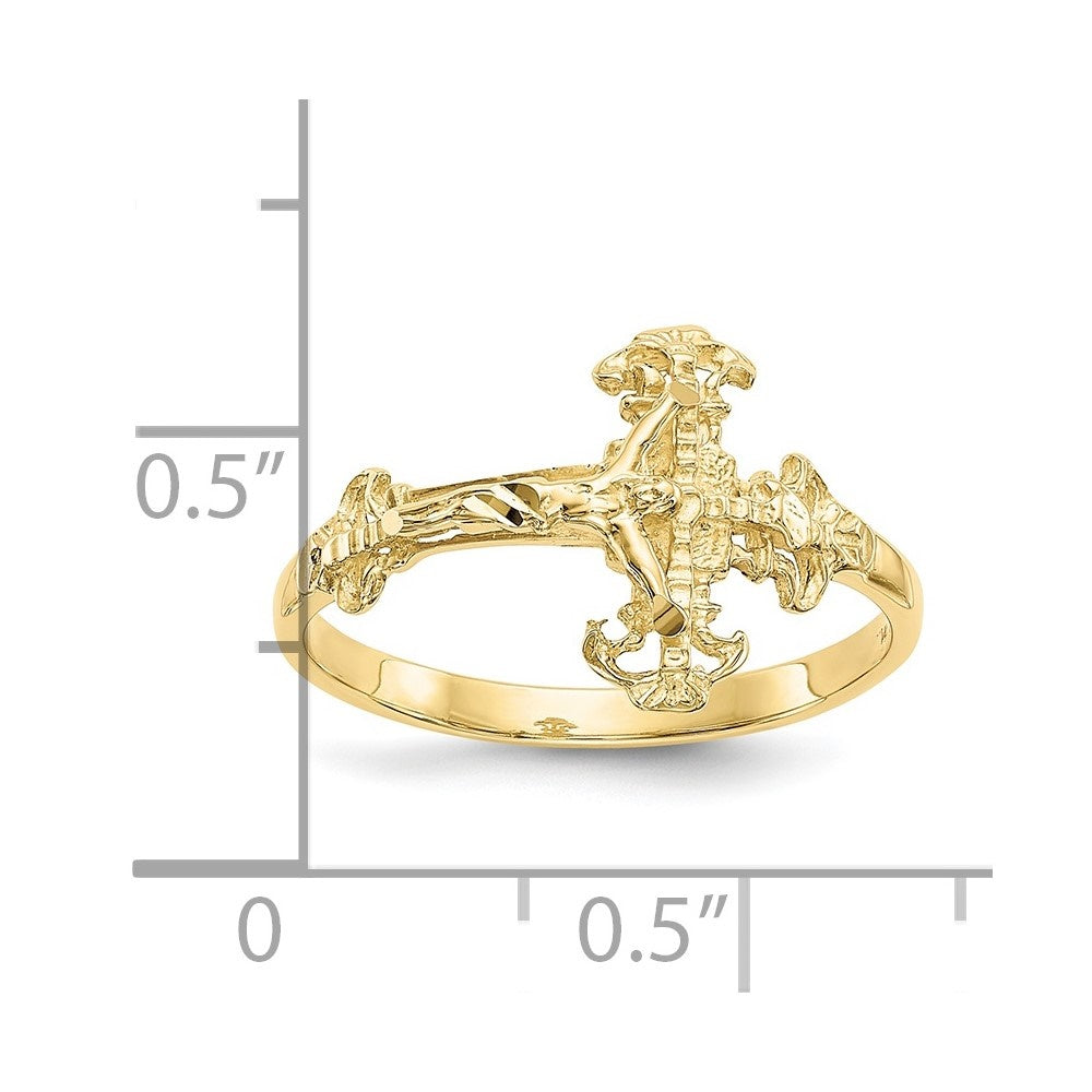 Auriga Fine for dimension- Crucifix 10K Yellow 6 Cross Women Jewelry Gold Diamond-cut Ring