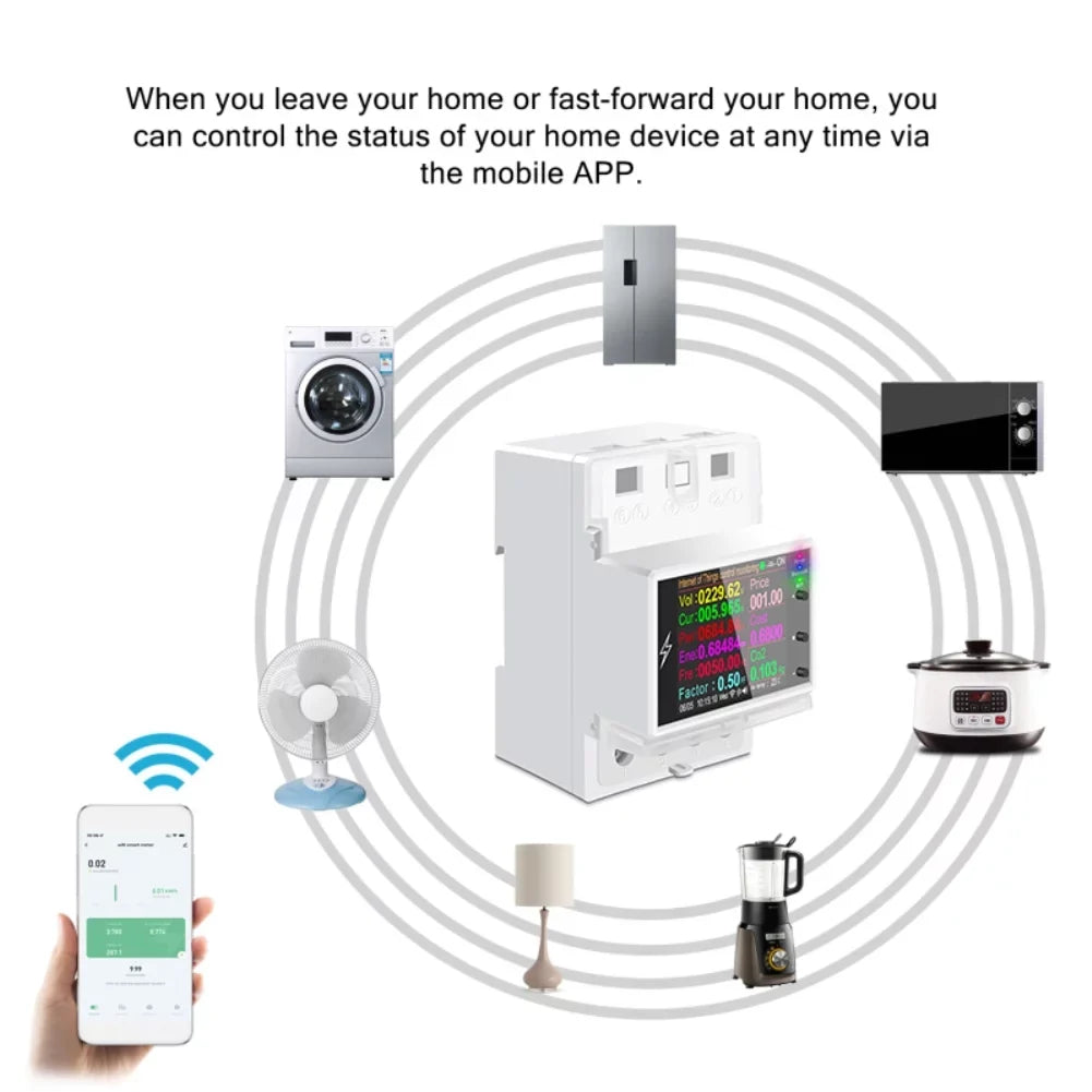 Factor Meter Digital AC Remote 110V AT4PW Wifi/Bluetooth Din 100A Smart Control 220V Frequency Tuya Rail Energy Kwh Switch