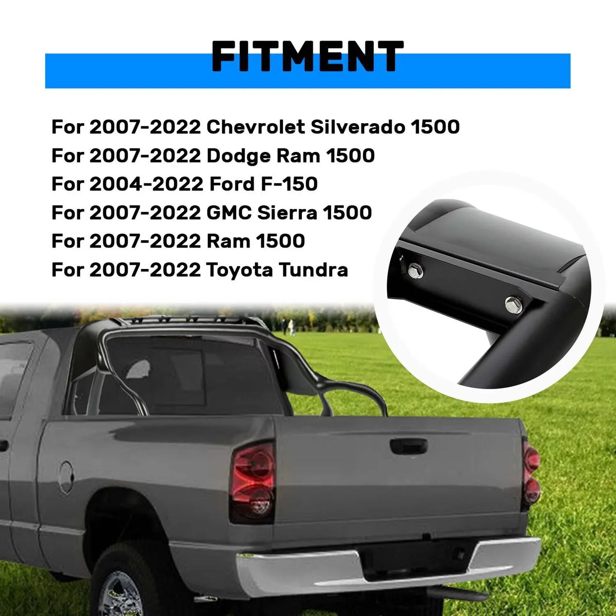 Ram F-150 Cargo Sierra 1500 Roll KOJEM Chevrolet Ram Rack 1500 Bed Head Bar for 07-22 Sport Black Dodge Tundra Silverado 1500 1500 GMC 04-22 Toyota