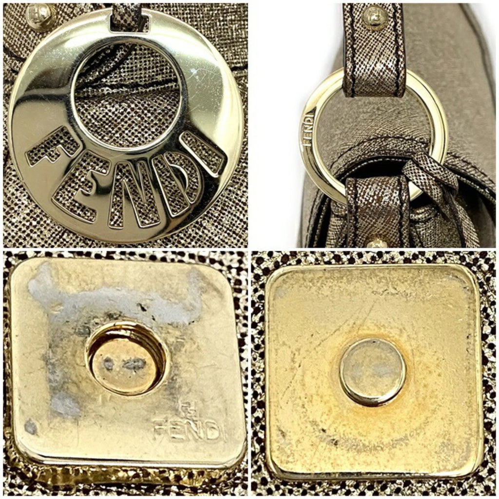8BK042 Semi-shoulder Leather Gold One (Good) Pre-Owned FENDI Fendi Bag Shoulder Lame Flap Handbag Ladies Canvas