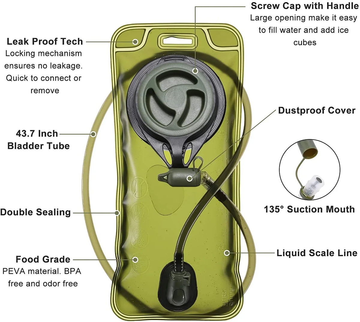 with Free liquid Running BPA Military Biking for 2L Bag Bladder, Pack Men Backpack Hiking Fits Thermal Daypack Tactical Adjustable Waist liquid Hydration Cycling Pocket liquid Insulation, Women SKL