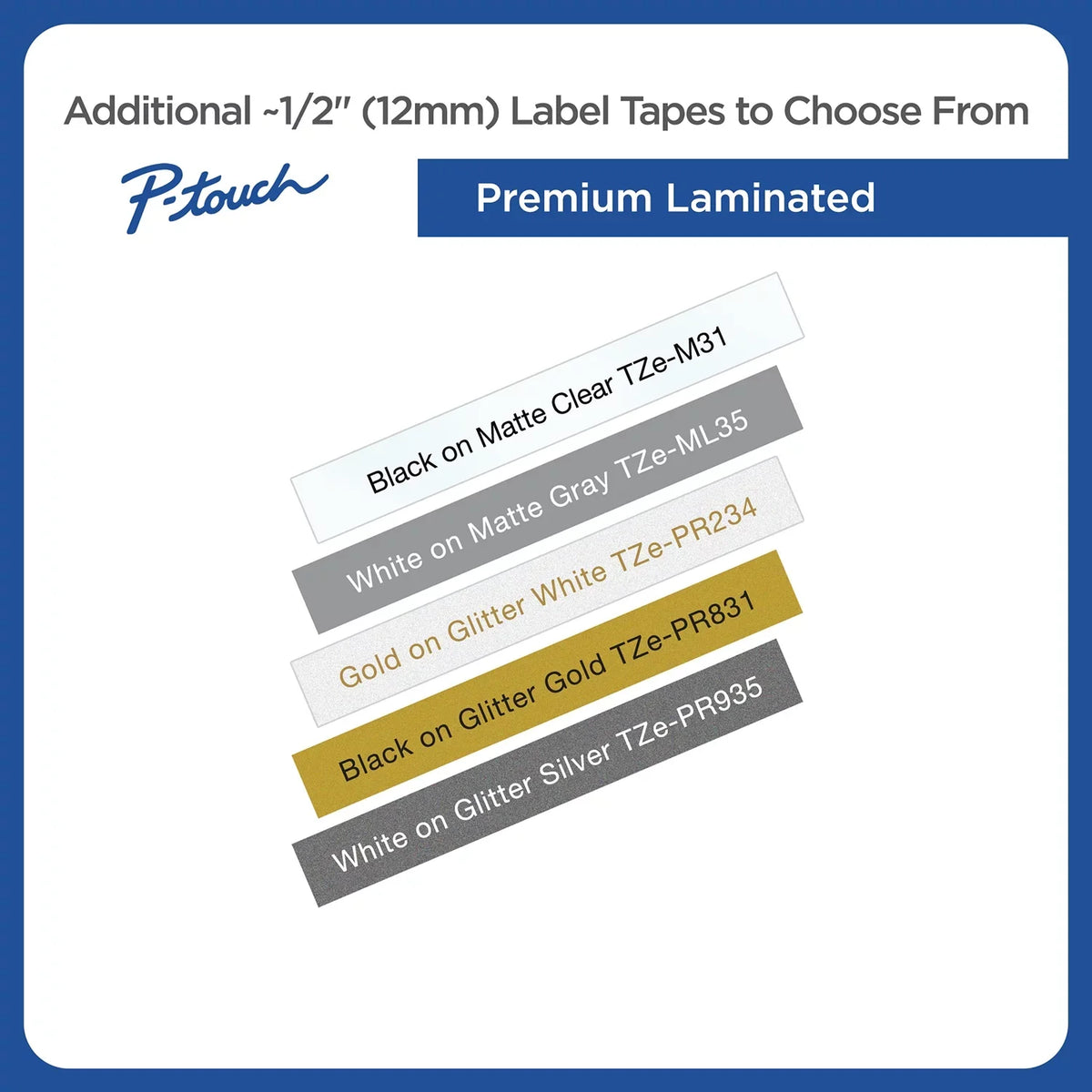 Black P-touch 2/Pack Laminated White, Brother Tze Labeling Adhesive on Tapes, 1/2"w, Standard