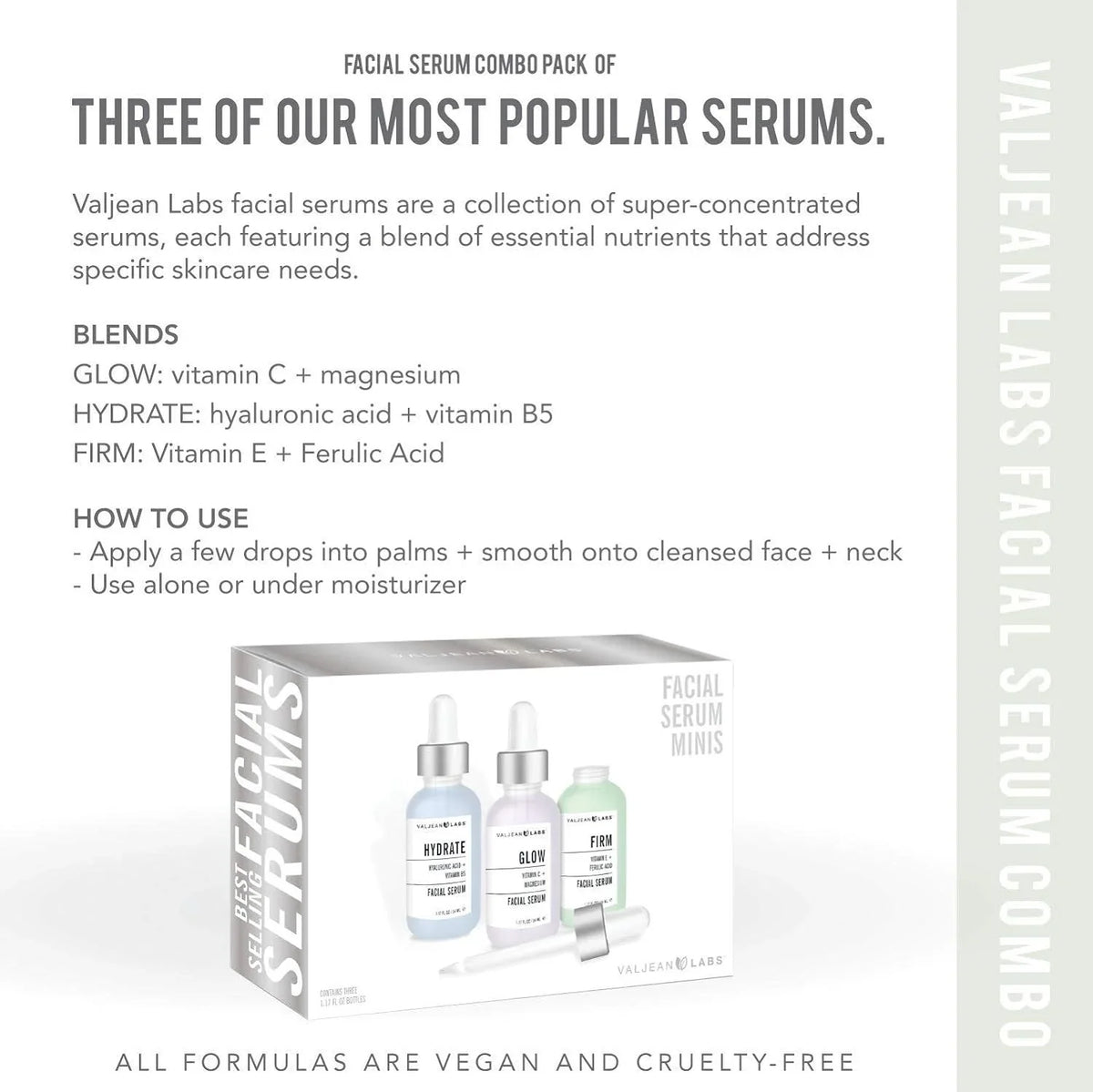Serum, Firm - Glow, Free, and Free, Targeted Skincare Combo Facial Ingredients Cruelty Labs Paraben Supercharged, Hydrate, of Valjean Bottles - Pack 1oz