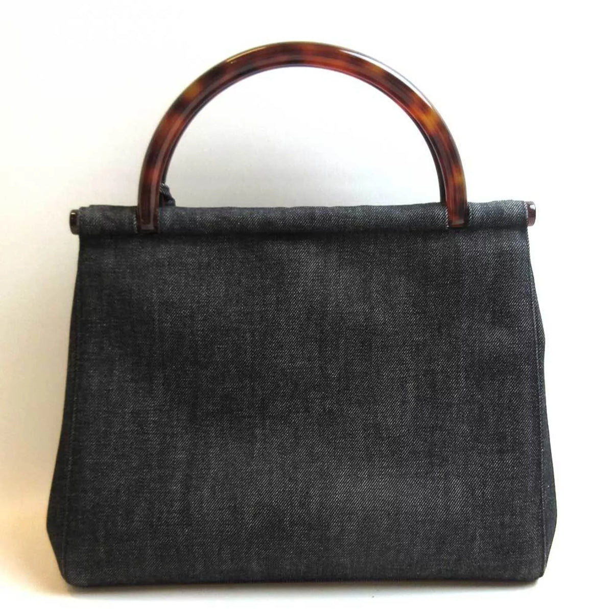 Navy Ladies Denim Handbag Canvas Pre-Owned (Fair) Tote Tortoise Bag Blue