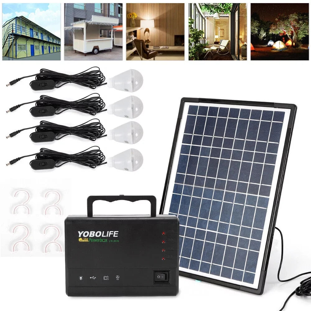 LED Power 4 with for Station with Solar Power exterior Generator Solar Kit, Portable Camping Lights Panel